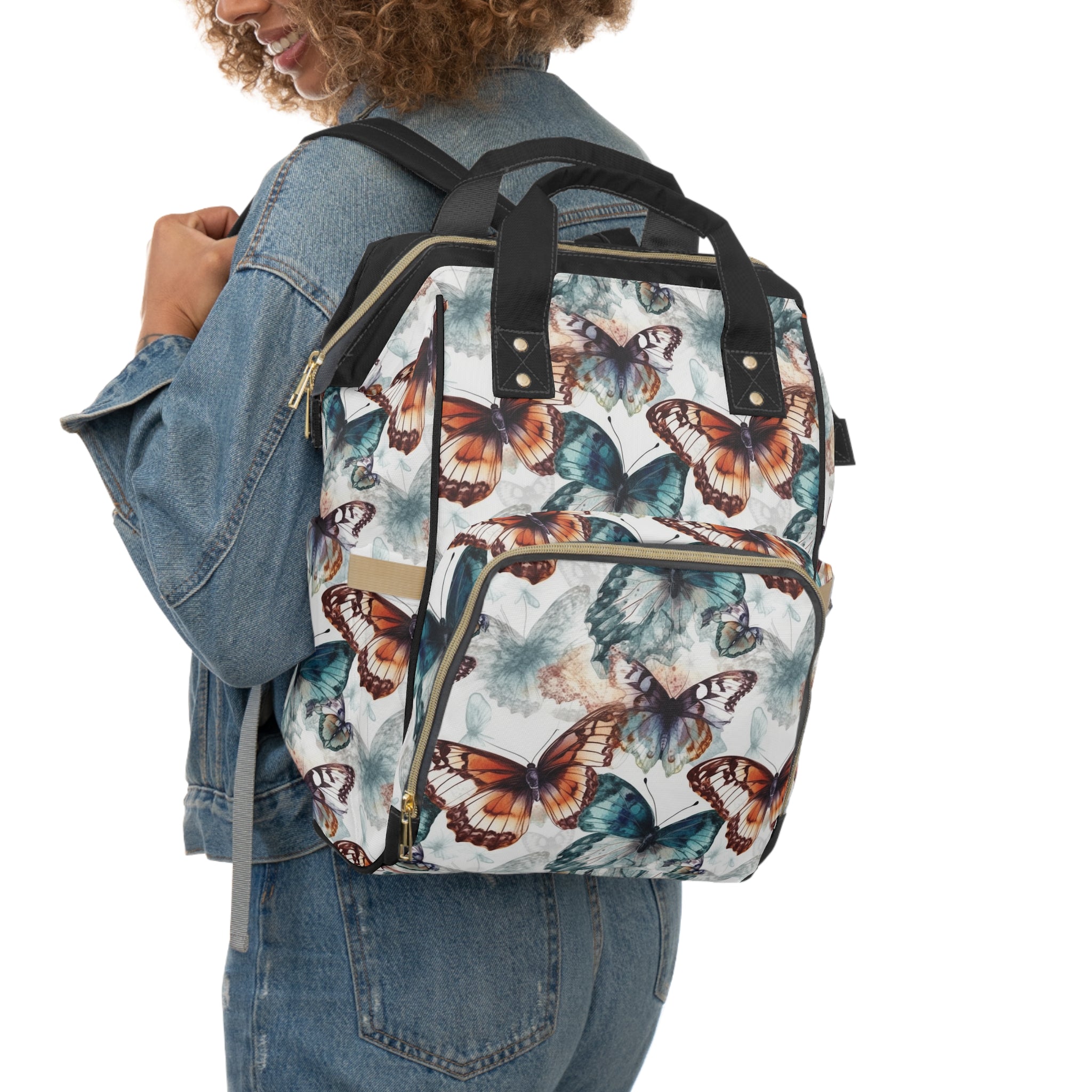 Multifunctional Diaper Backpack (AOP) - Seamless Butterflies Design 07