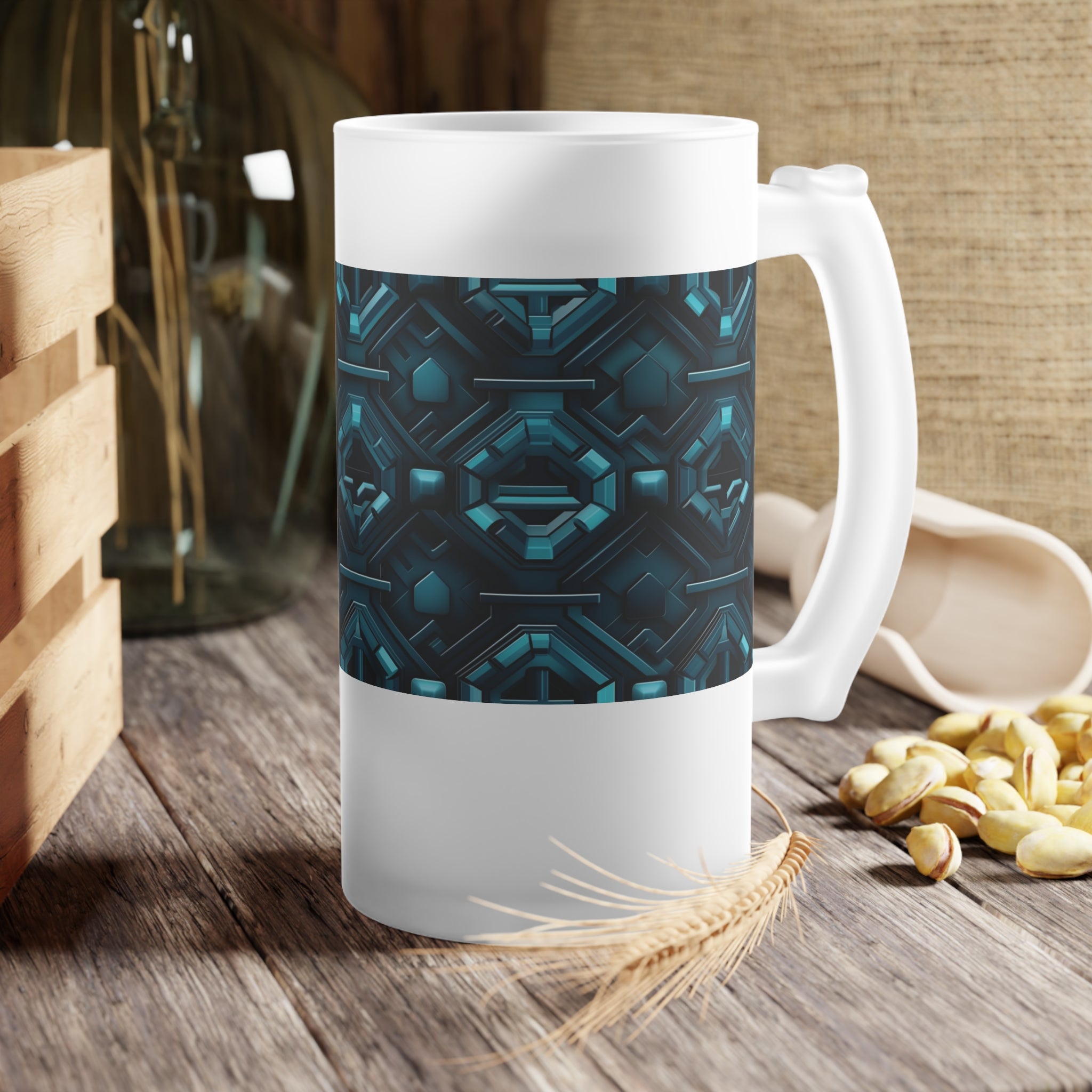 Frosted Glass Beer Mug (AOP) - Seamless Futuristic Designs 08