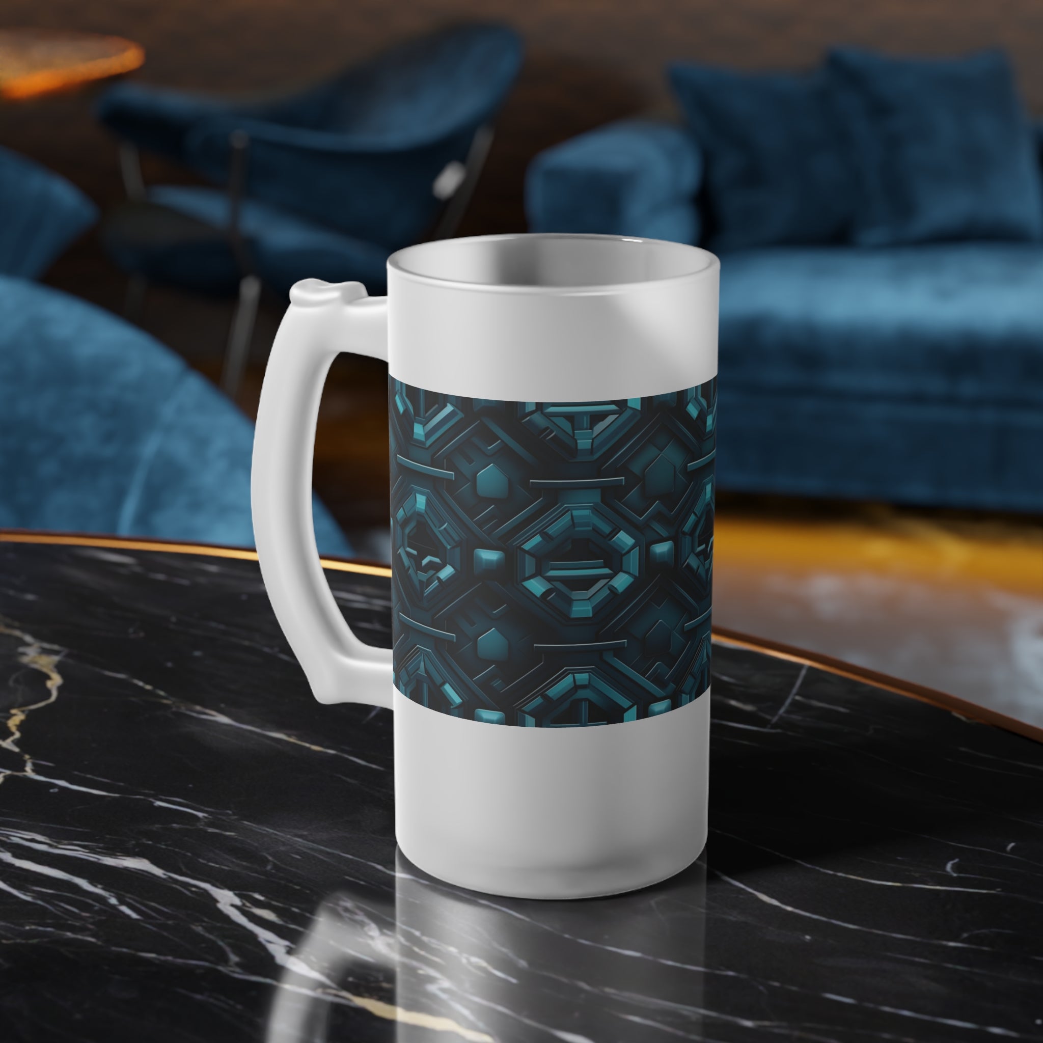 Frosted Glass Beer Mug (AOP) - Seamless Futuristic Designs 08