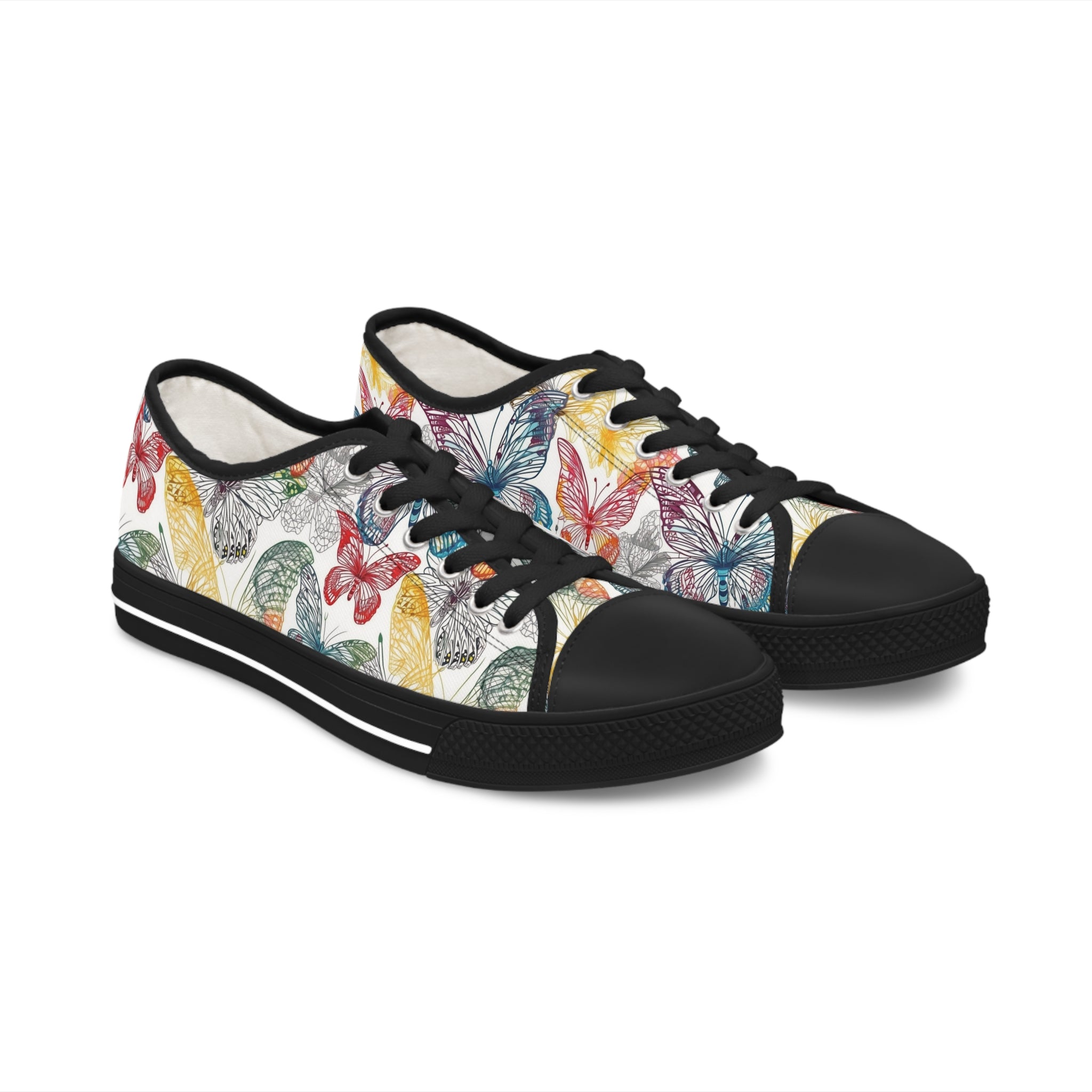 Women's Low Top Sneakers (AOP) - Seamless Butterfly Designs 05