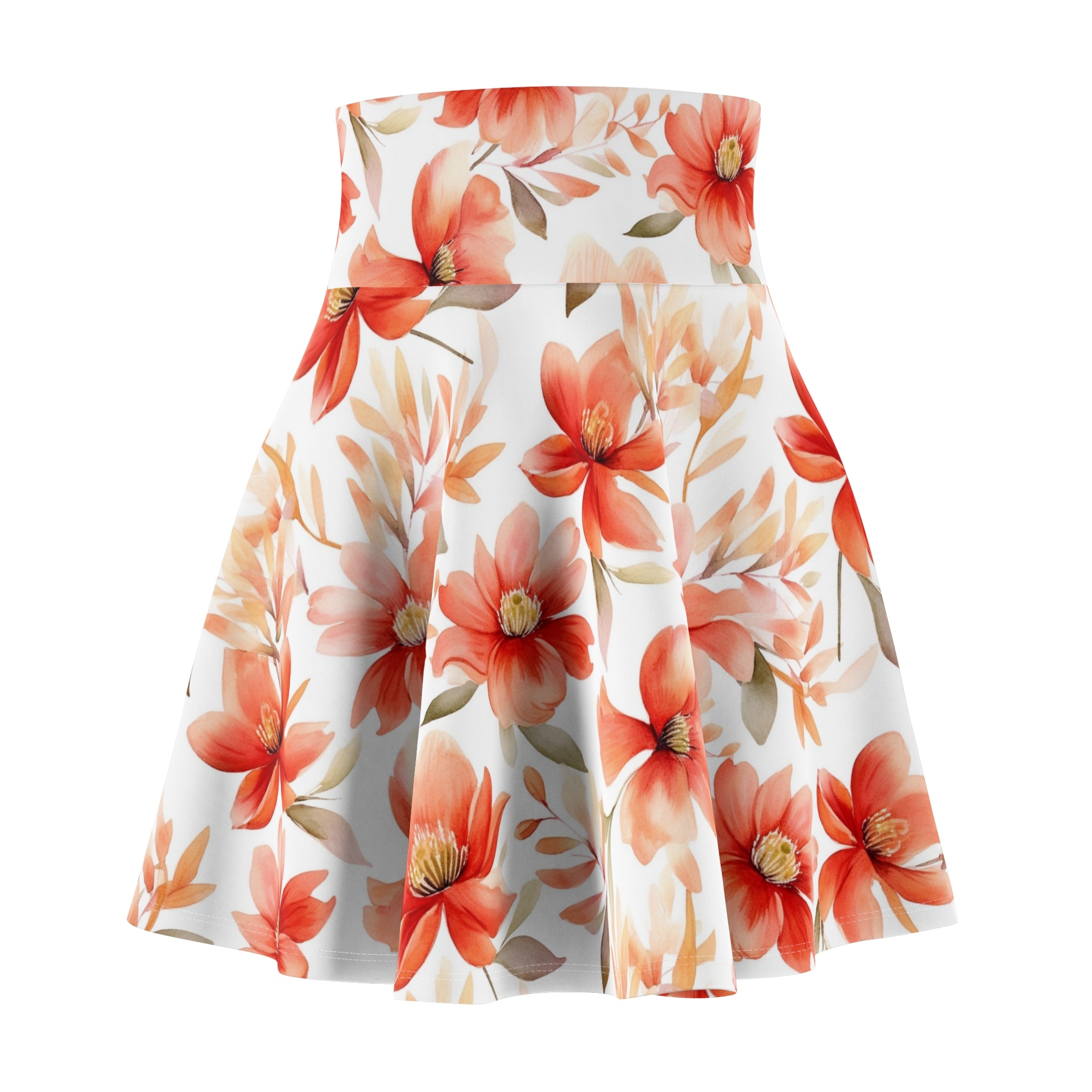 Women's Skater Skirt (AOP) - Seamless Watercolor Designs - Poppies