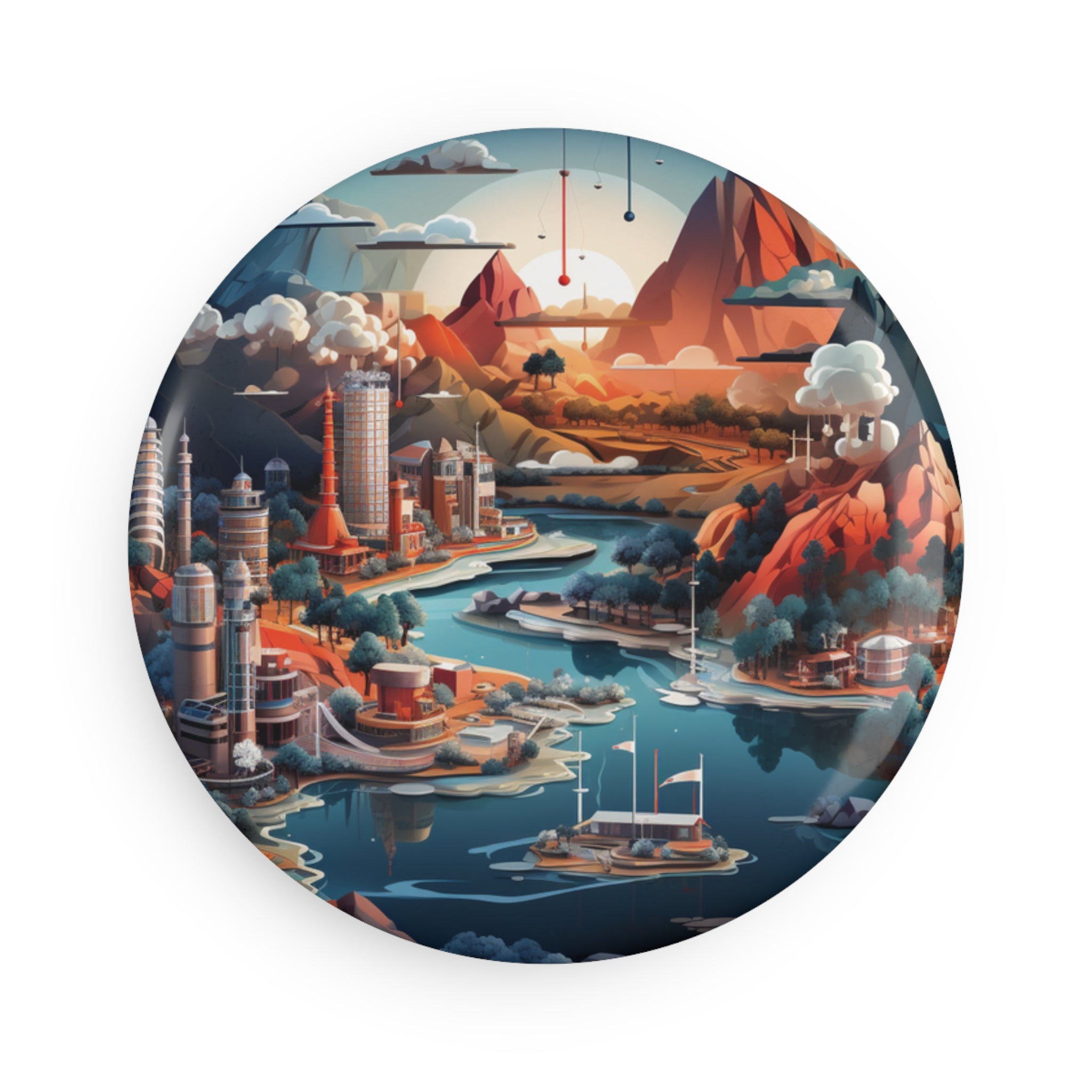 Button Magnet, Round (1 & 10 pcs) - Isometric City Designs 02