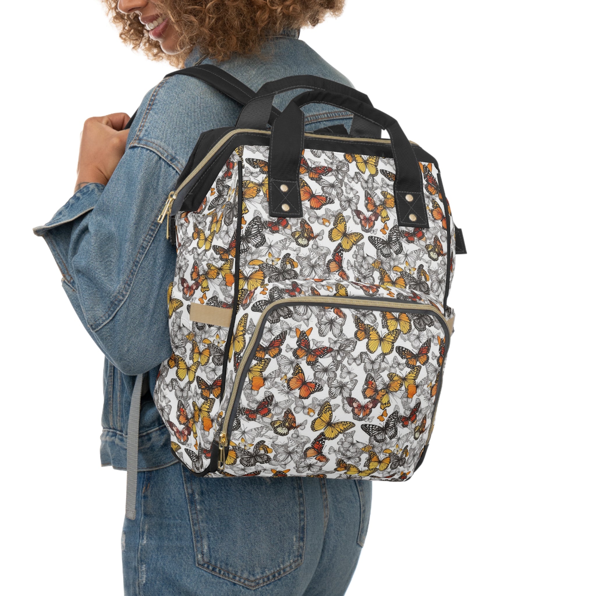 Multifunctional Diaper Backpack (AOP) - Seamless Butterflies Design 04