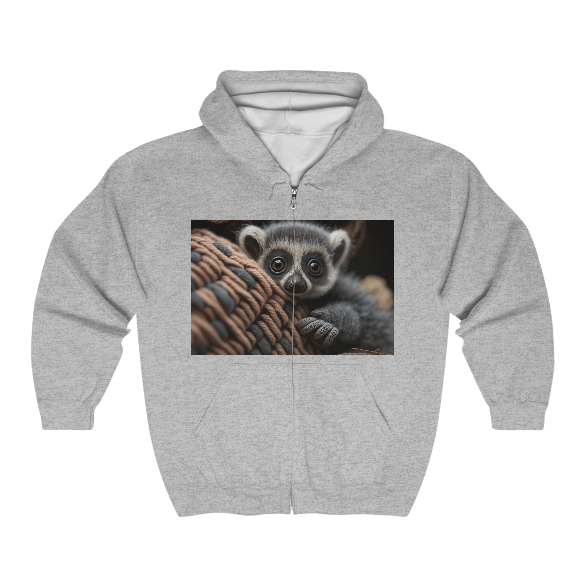 Unisex Heavy Blend™ Full Zip Hooded Sweatshirt - Baby Animals - Ringtail Lemur