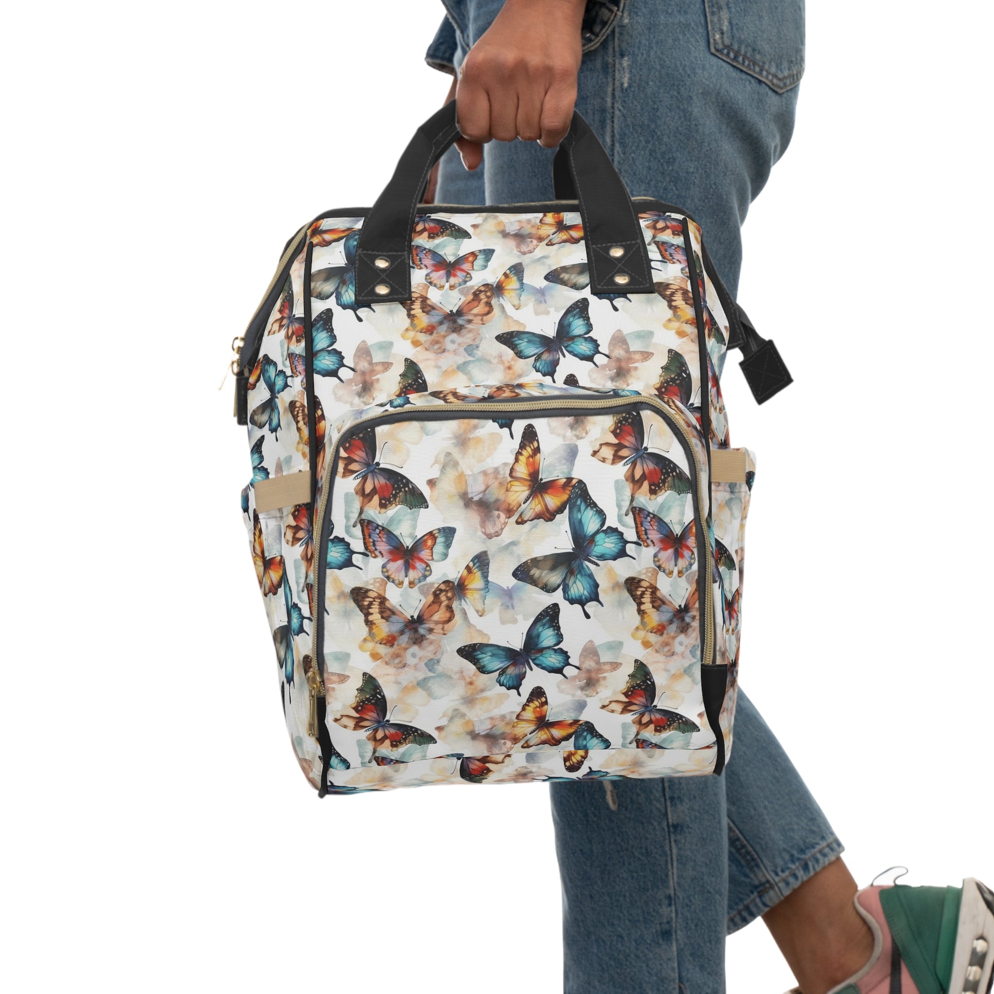 Multifunctional Diaper Backpack (AOP) - Seamless Butterflies Design 03
