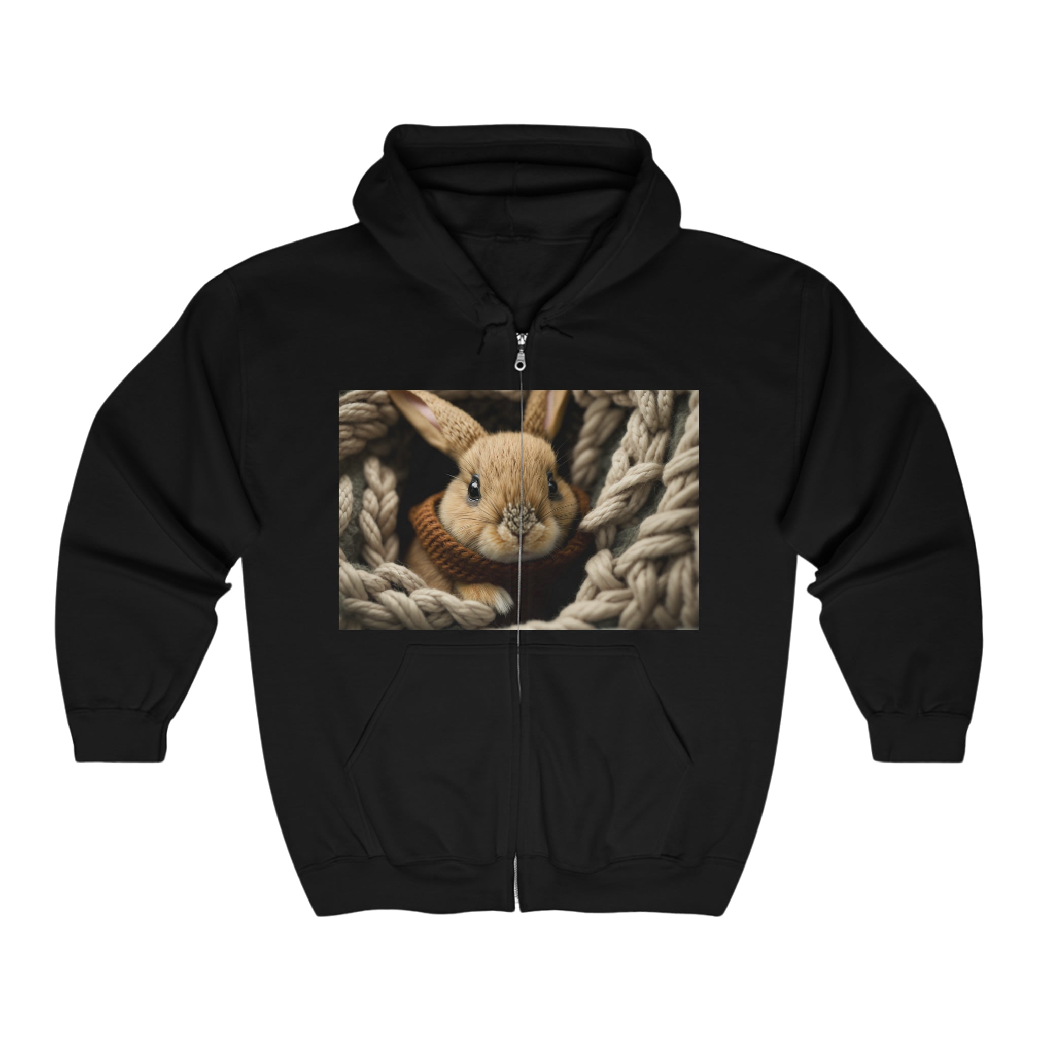 Unisex Heavy Blend™ Full Zip Hooded Sweatshirt - Baby Animals - Rabbit