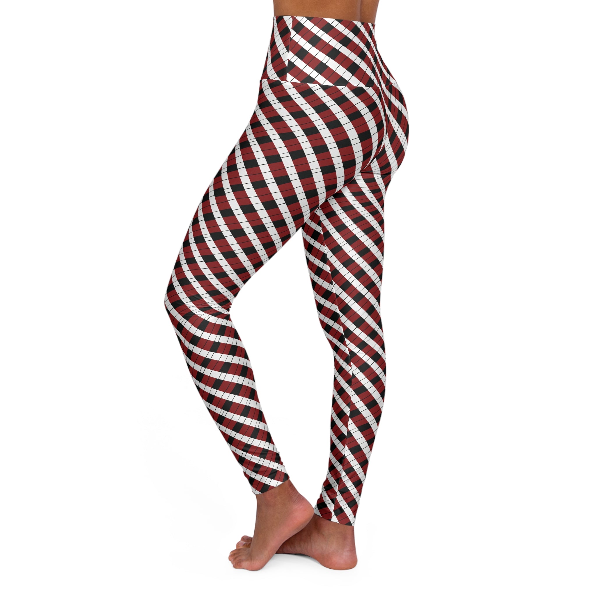 High Waisted Yoga Leggings (AOP) - Seamless Checkered Designs 03