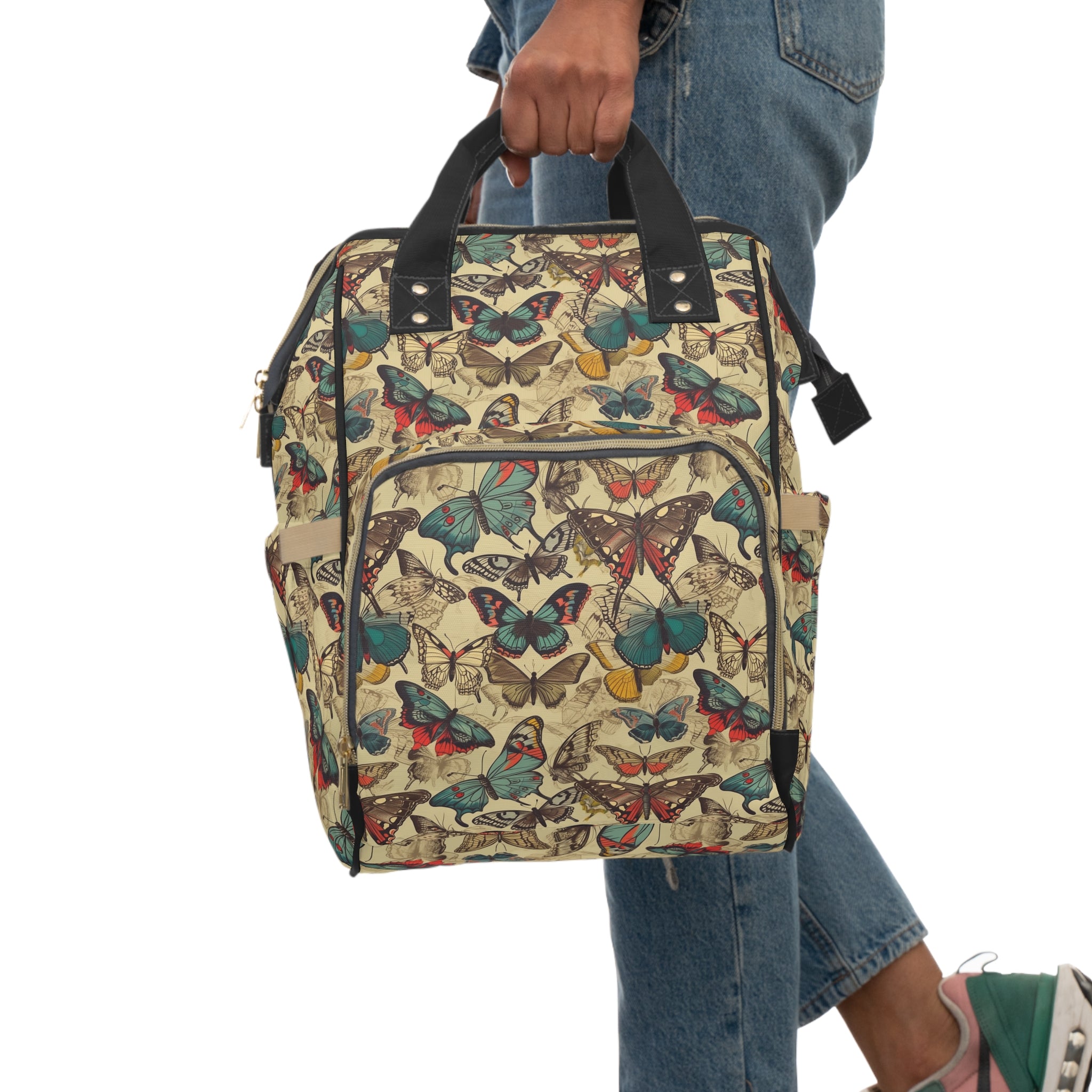 Multifunctional Diaper Backpack (AOP) - Seamless Butterflies Design 10