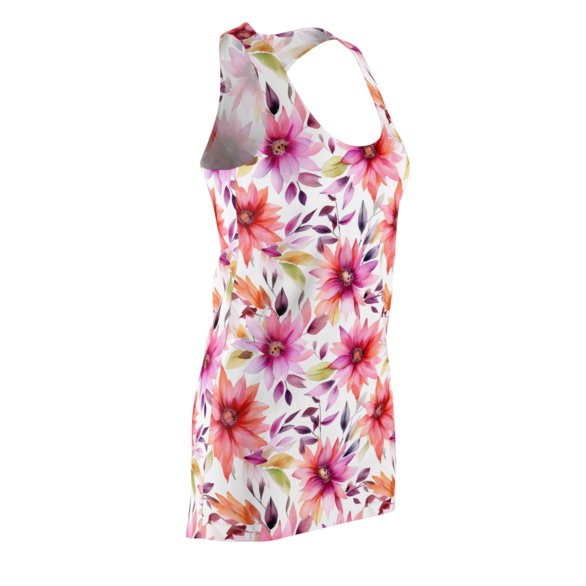 Women's Cut & Sew Racerback Dress (AOP) - Seamless Flower Watercolor Designs 01