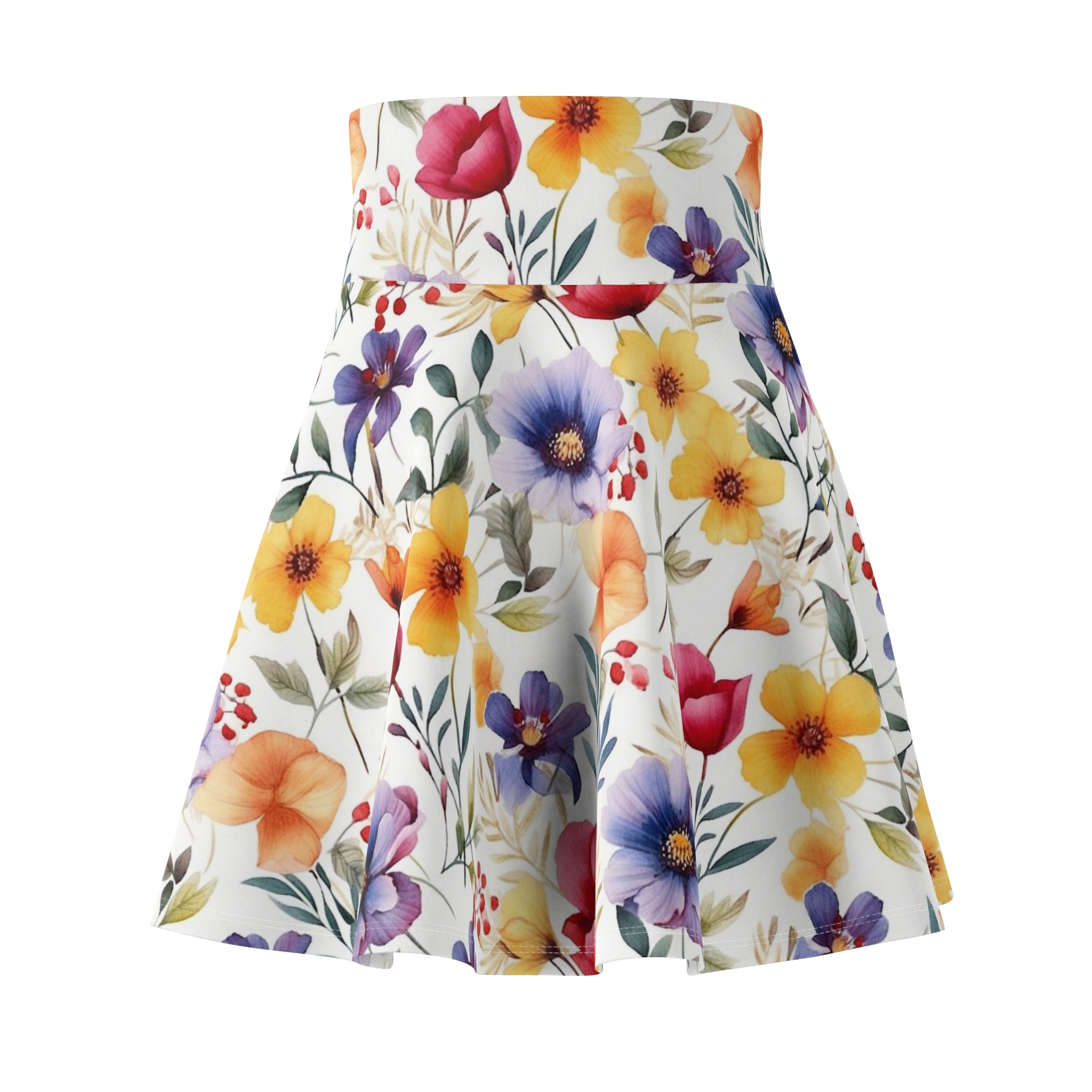 Women's Skater Skirt (AOP) - Seamless Watercolor Designs - Wildflowers