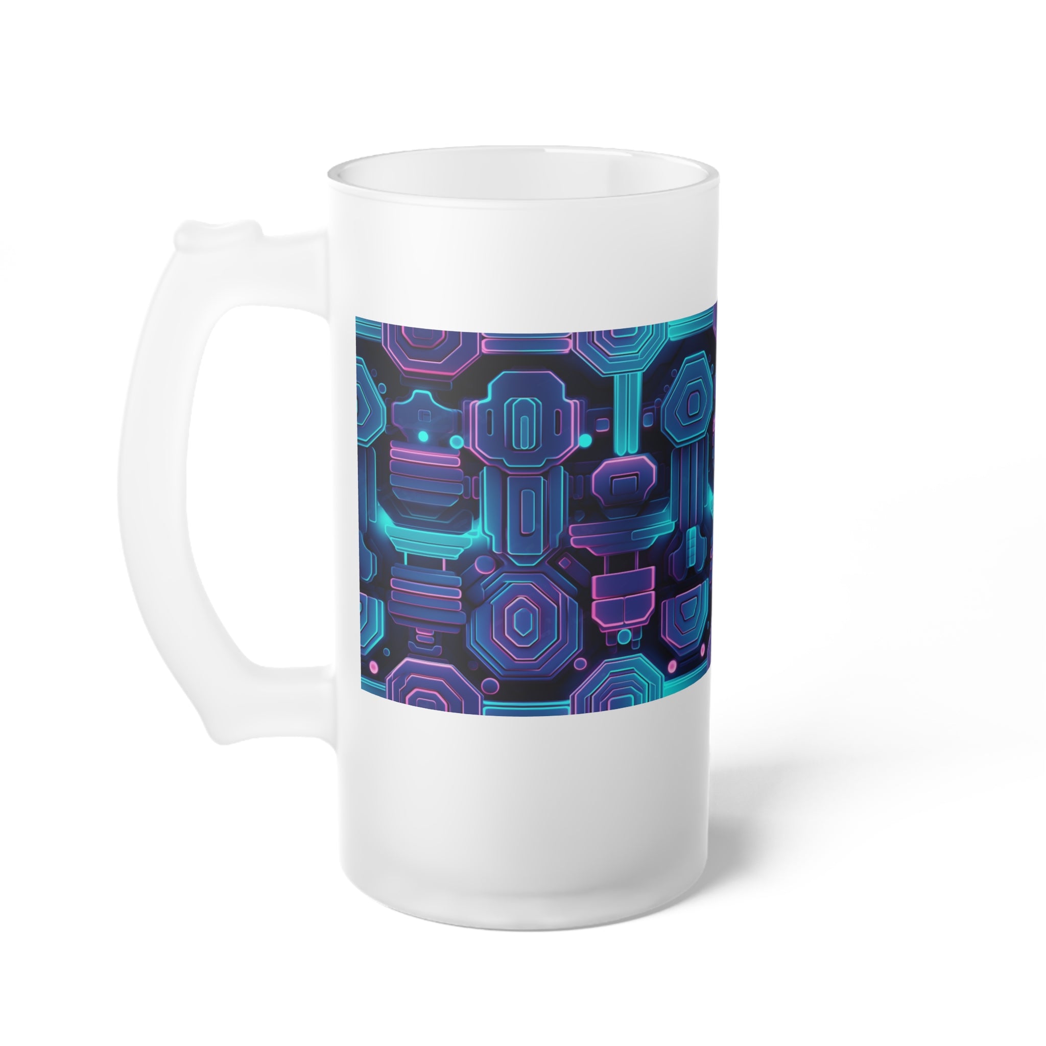 Frosted Glass Beer Mug (AOP) - Seamless Futuristic Designs 02