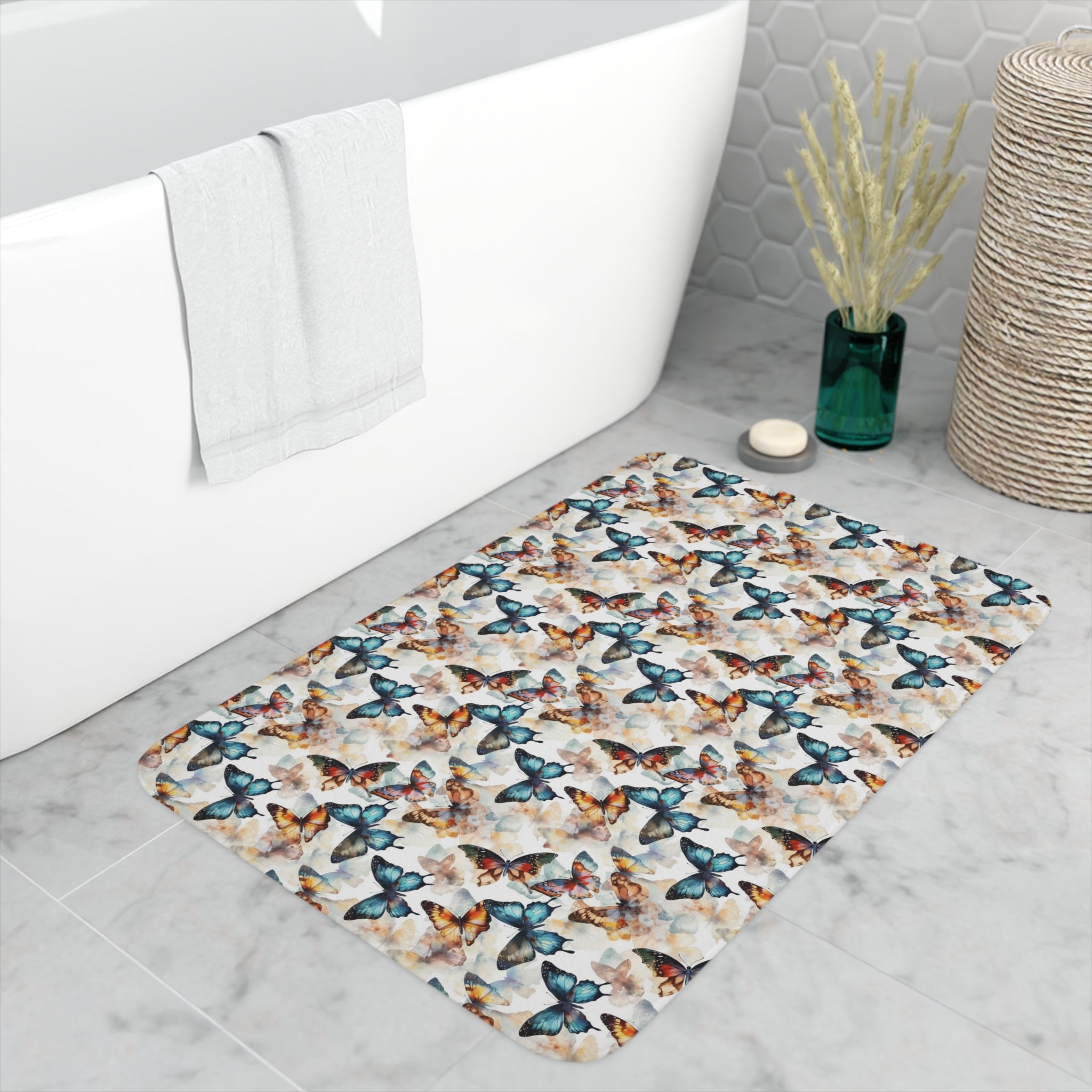 Memory Foam Bath Mat (AOP) - Seamless Butterflies Designs