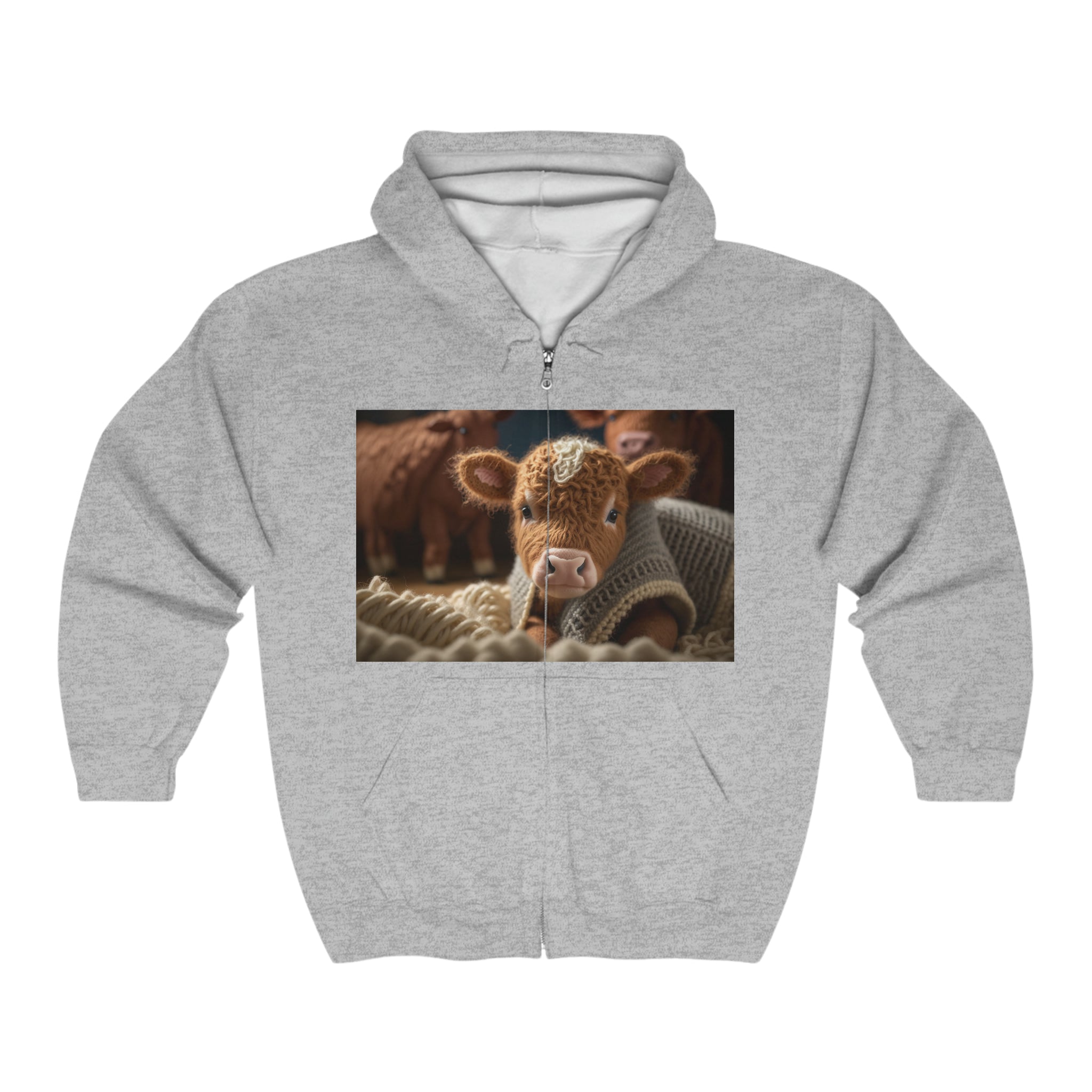 Unisex Heavy Blend™ Full Zip Hooded Sweatshirt - Baby Animals - Cow