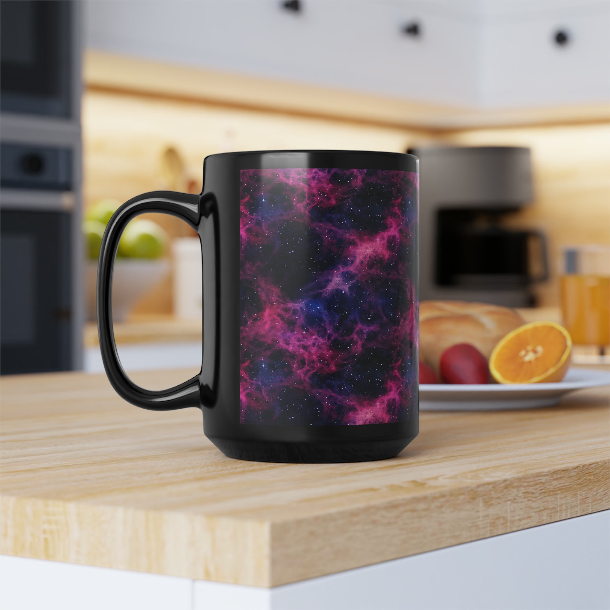 Black Mug, 15oz (AOP) - Fantasy Galaxies 02