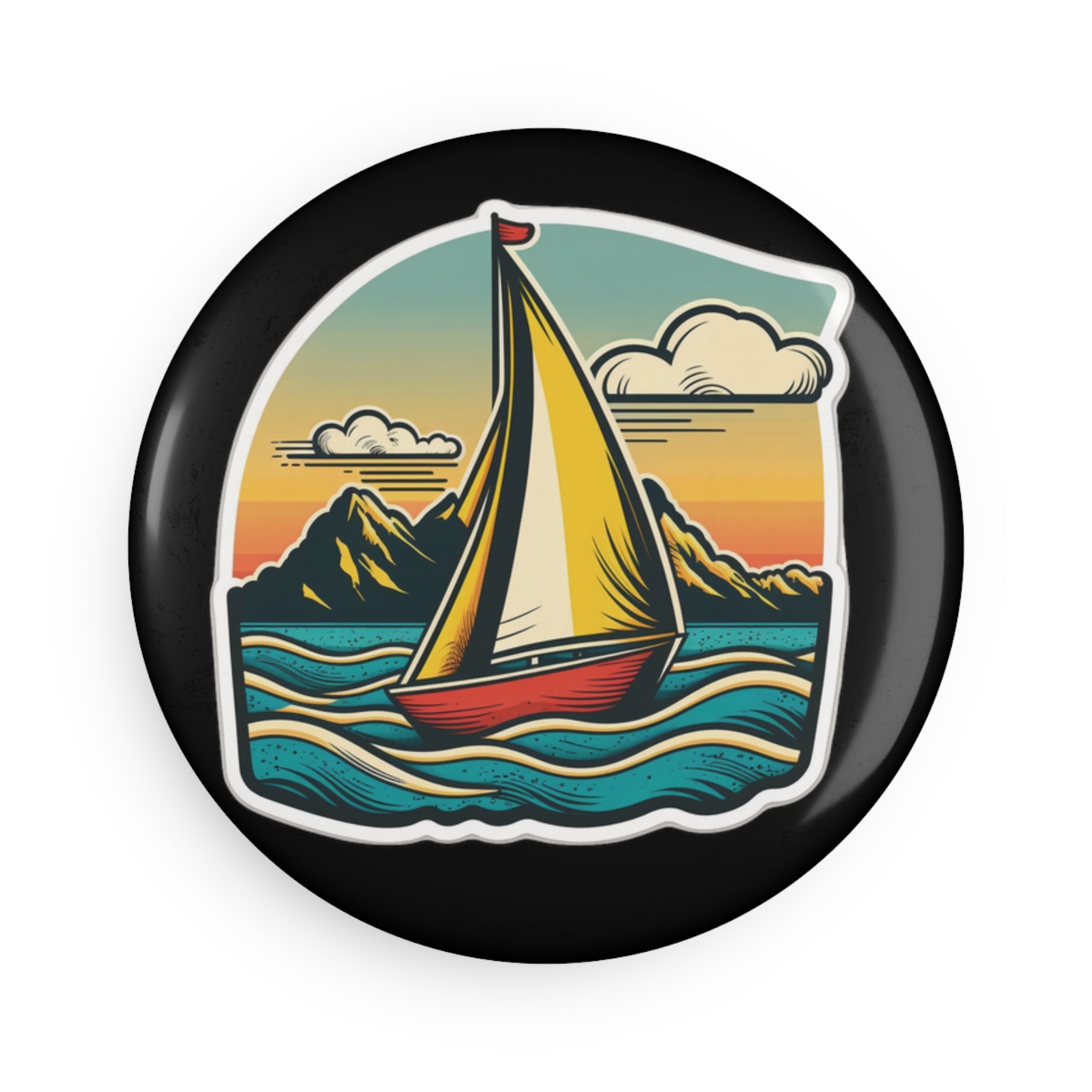 Button Magnet, Round (1 & 10 pcs) - Sailboat