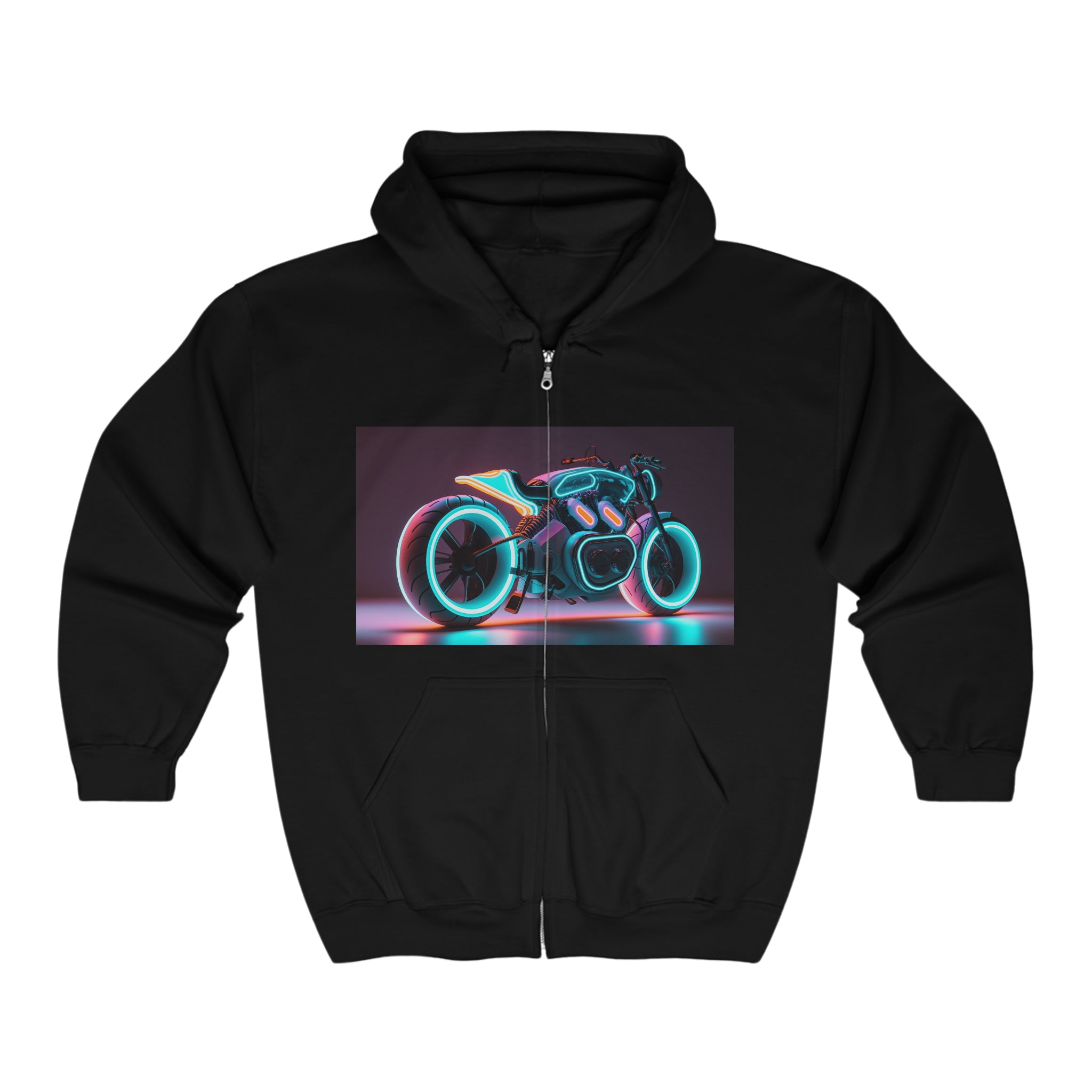 Unisex Heavy Blend™ Full Zip Hooded Sweatshirt - Neon Motorcycle 09