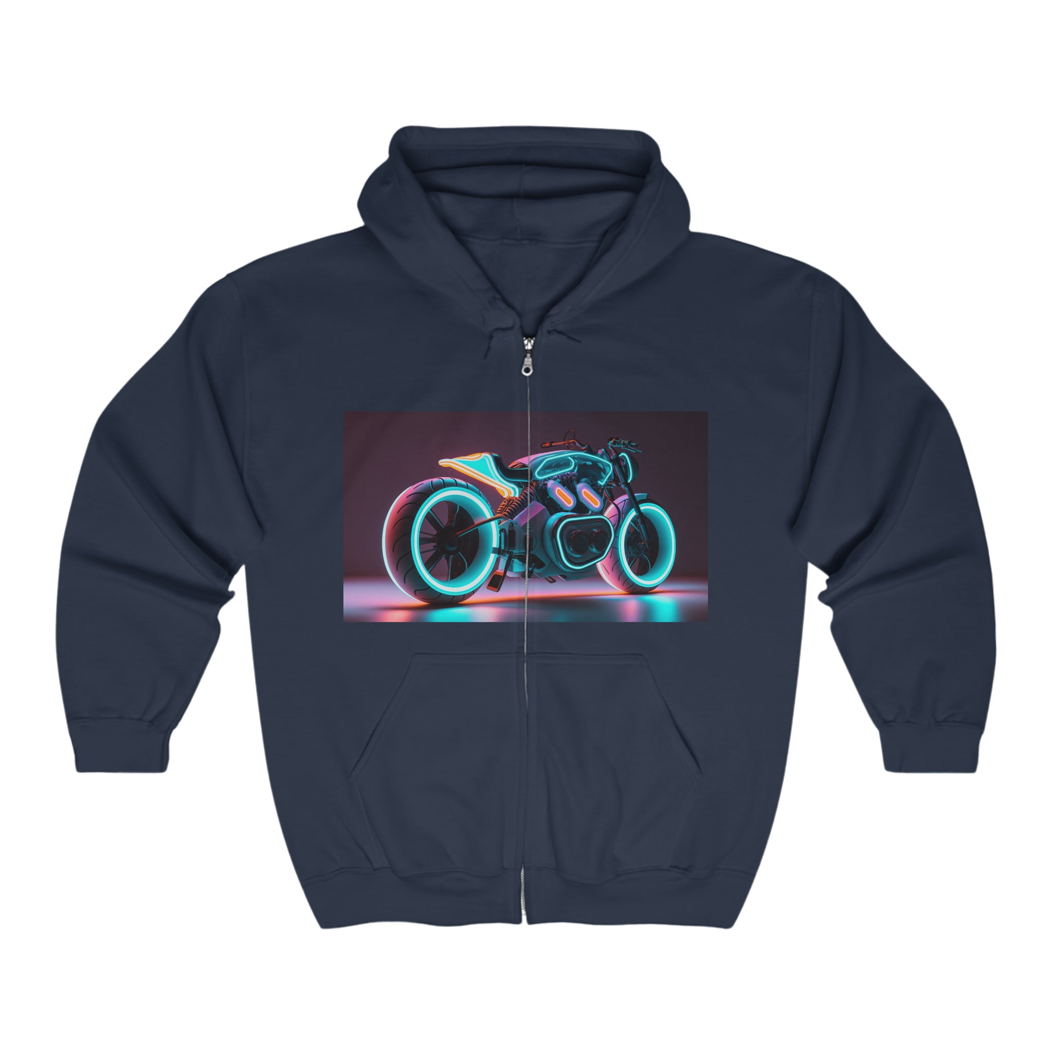 Unisex Heavy Blend™ Full Zip Hooded Sweatshirt - Neon Motorcycle 09