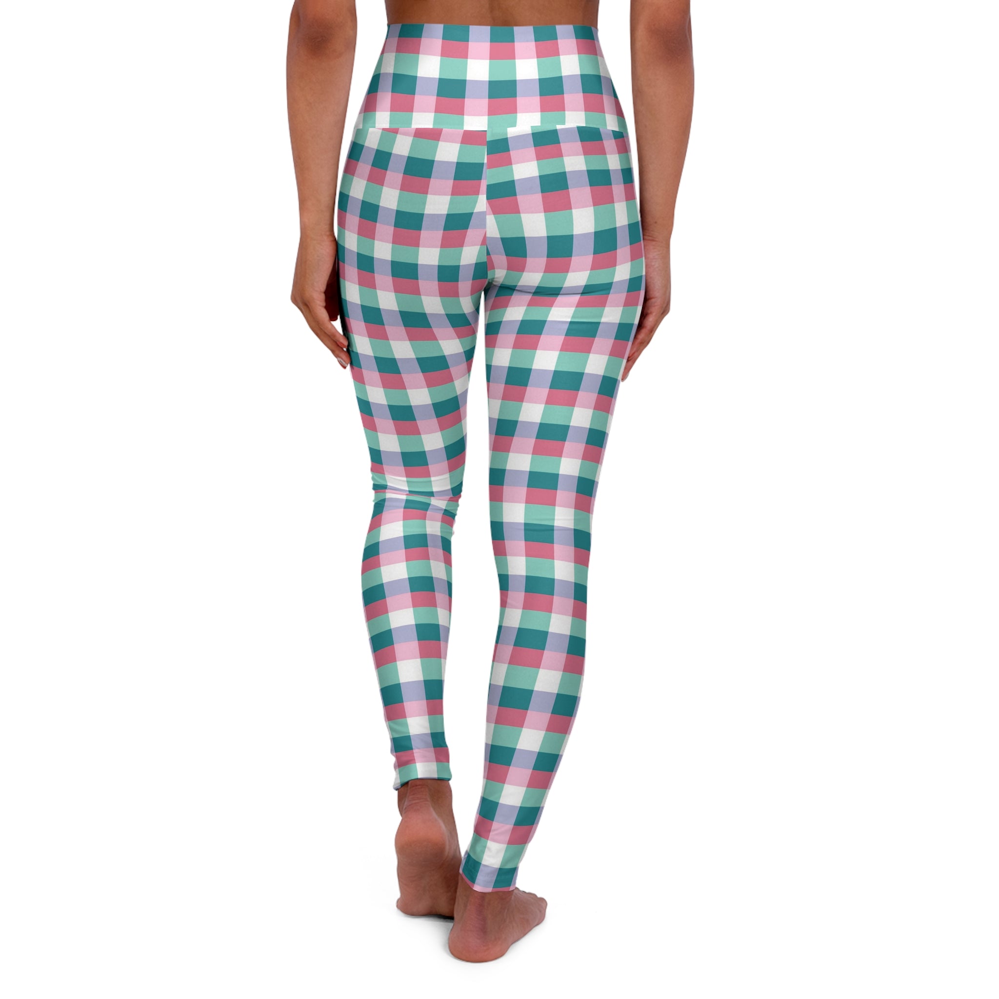 High Waisted Yoga Leggings (AOP) - Seamless Checkered Designs 01