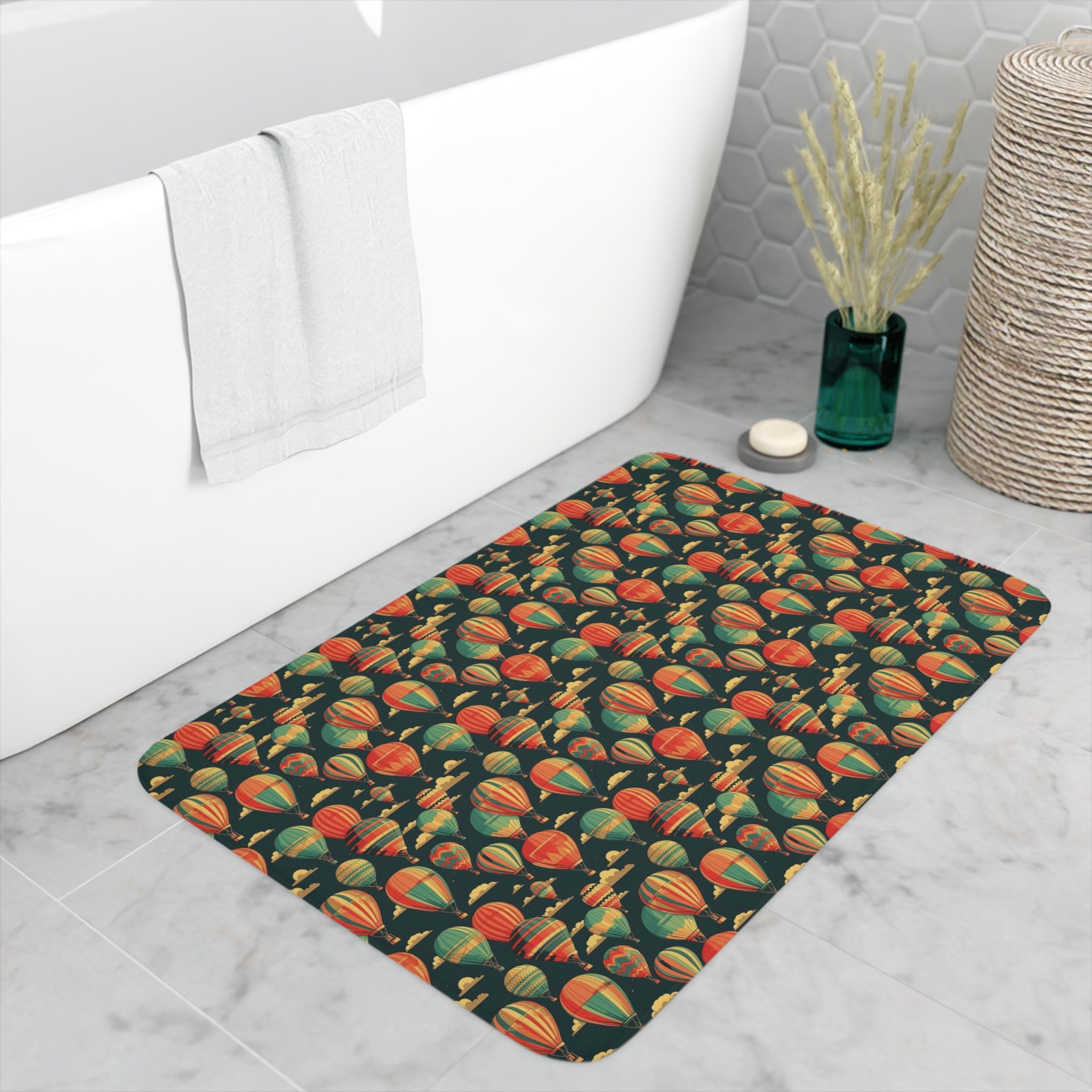 Memory Foam Bath Mat (AOP) - Seamless Hot Air Balloons Designs