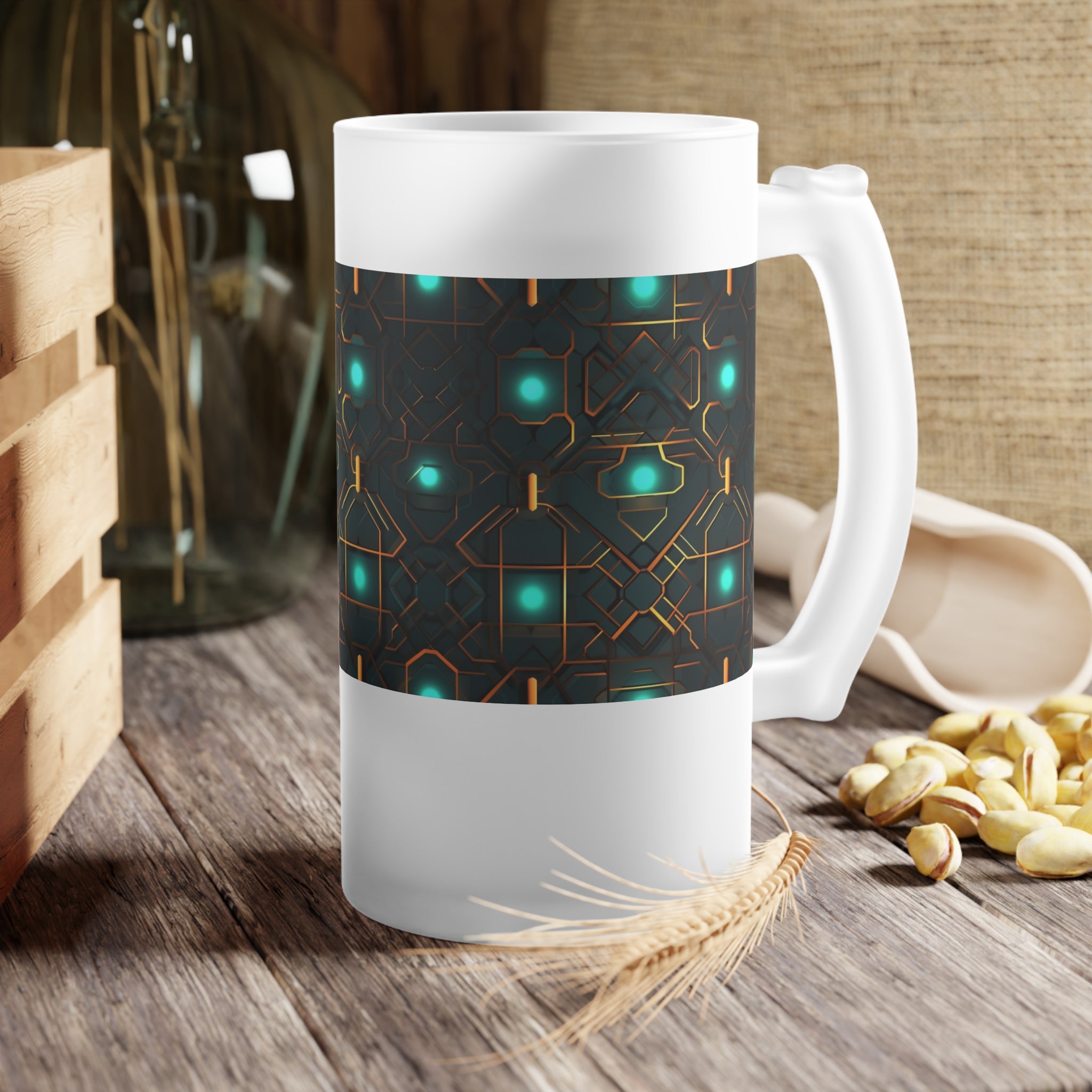 Frosted Glass Beer Mug (AOP) - Seamless Futuristic Designs 09