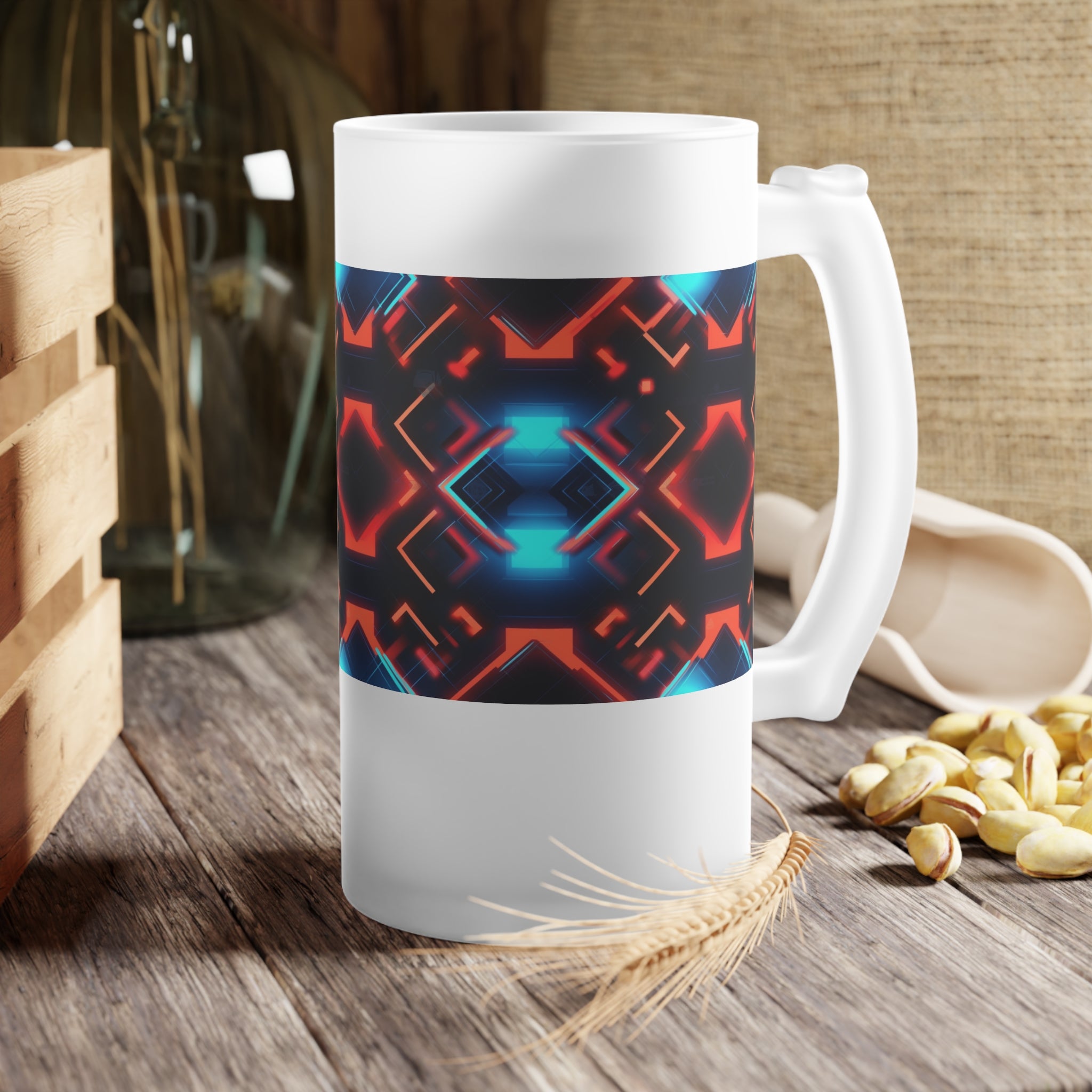 Frosted Glass Beer Mug (AOP) - Seamless Futuristic Designs 07