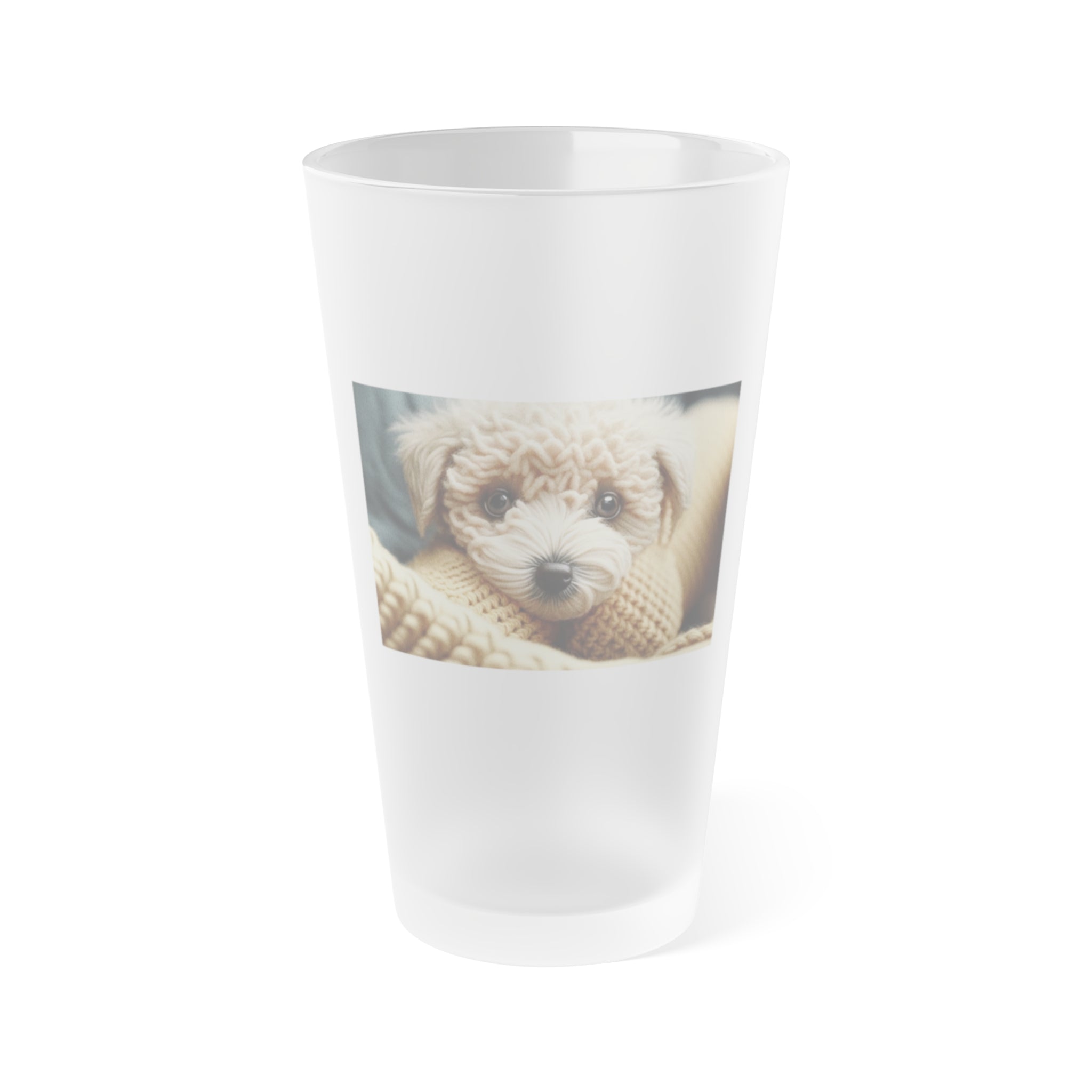 Frosted Pint Glass, 16oz - Animal Knit Arts, Dog pup