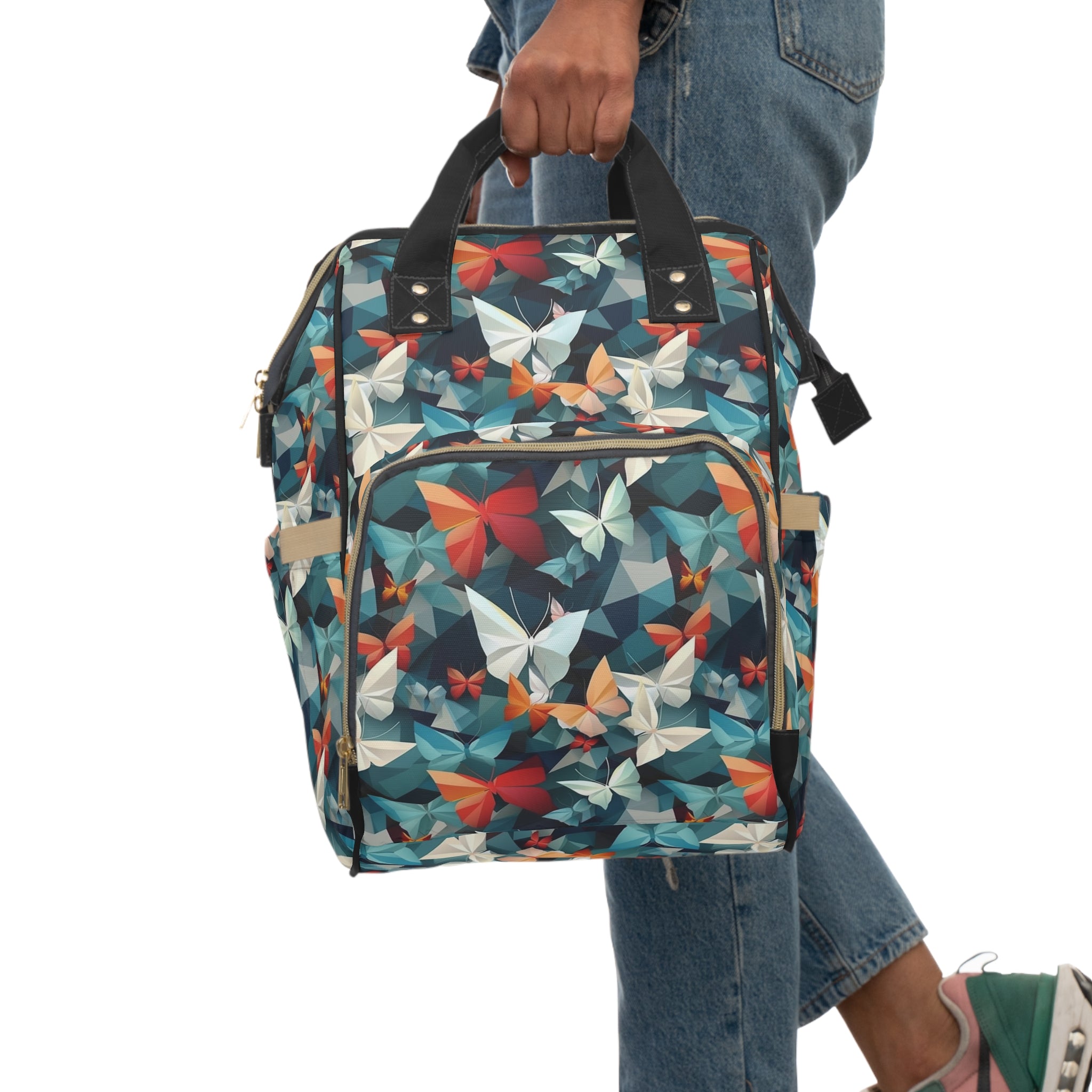 Multifunctional Diaper Backpack (AOP) - Seamless Butterflies Design 09