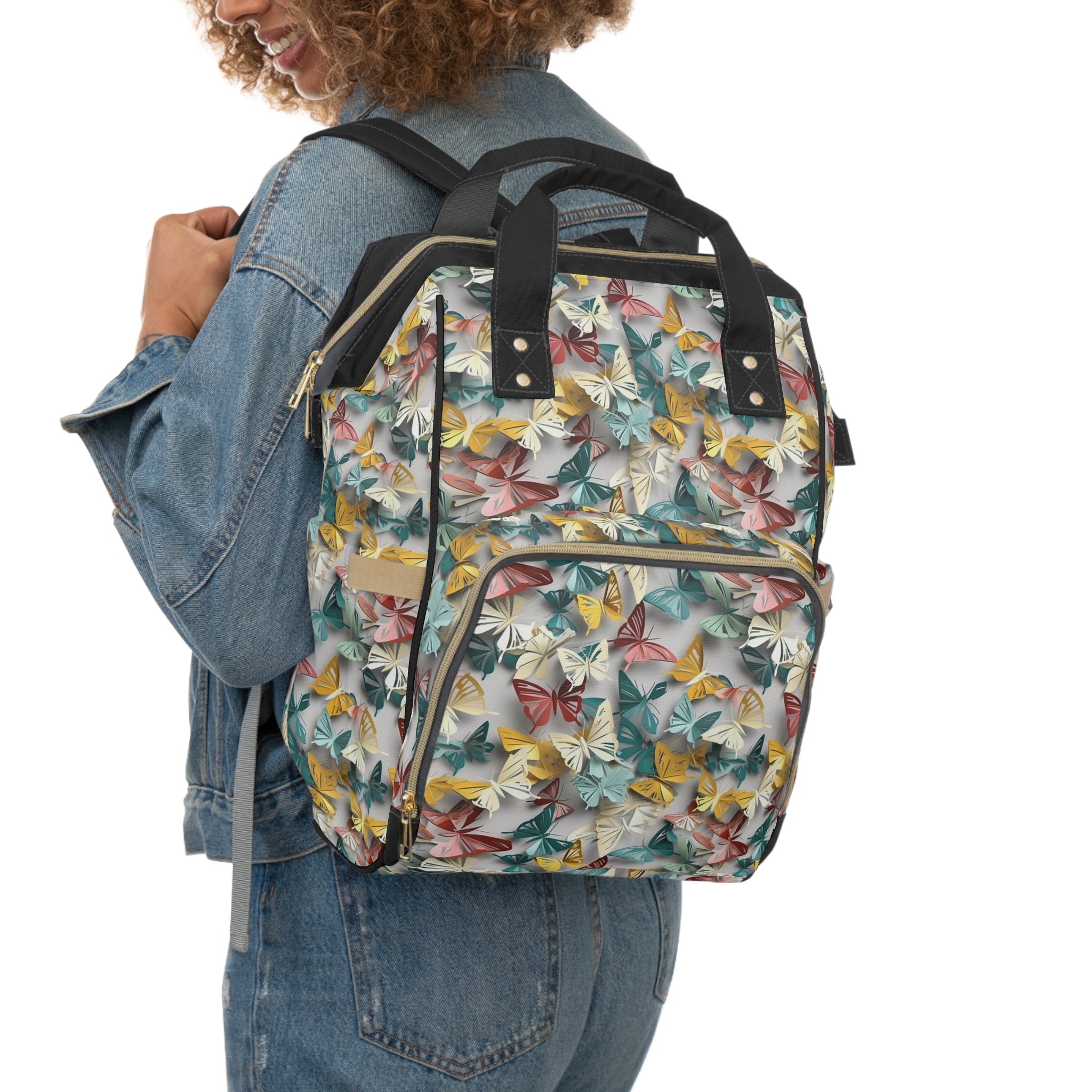 Multifunctional Diaper Backpack (AOP) - Seamless Butterflies Design 02