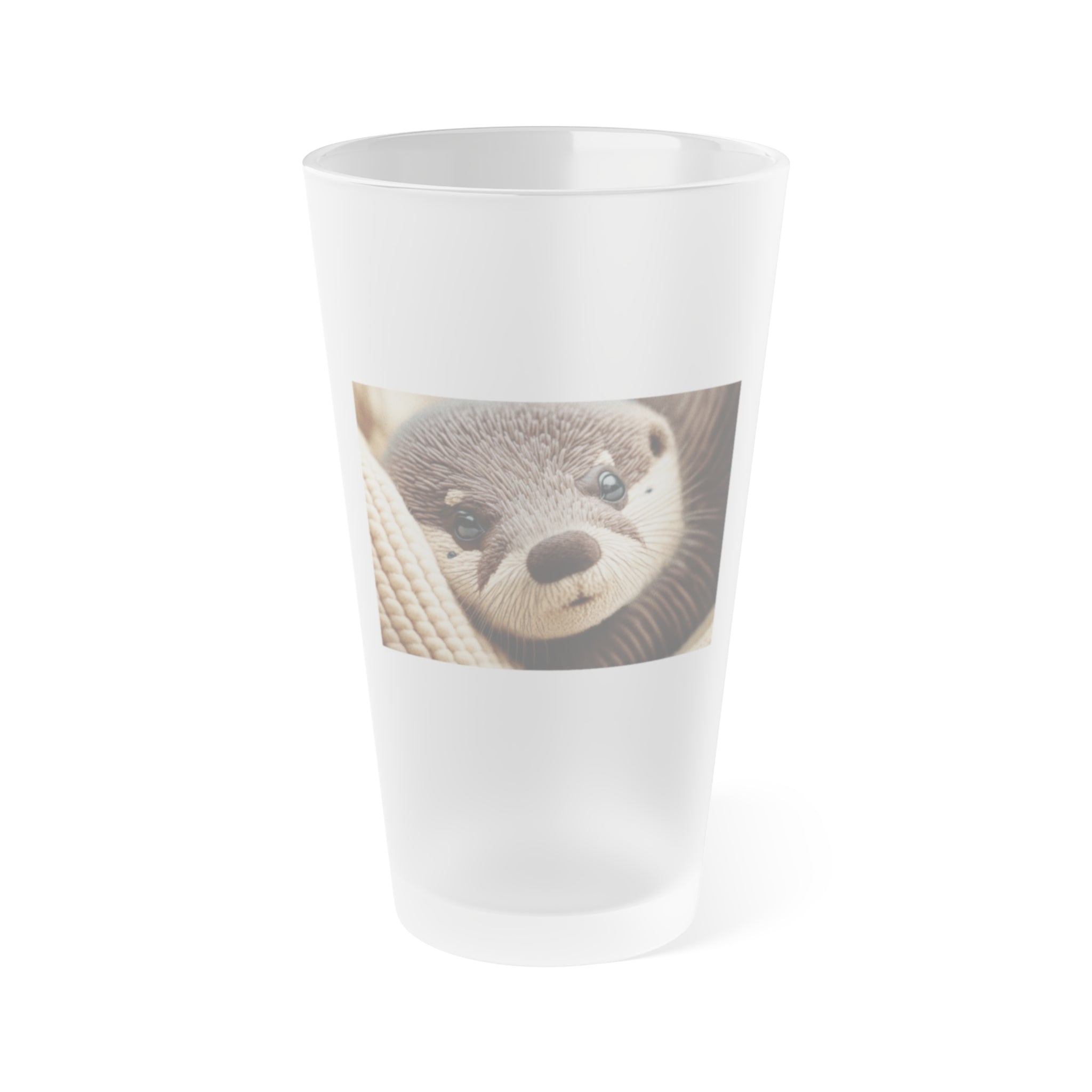 Frosted Pint Glass, 16oz - Animal Knit Arts, Otter pup