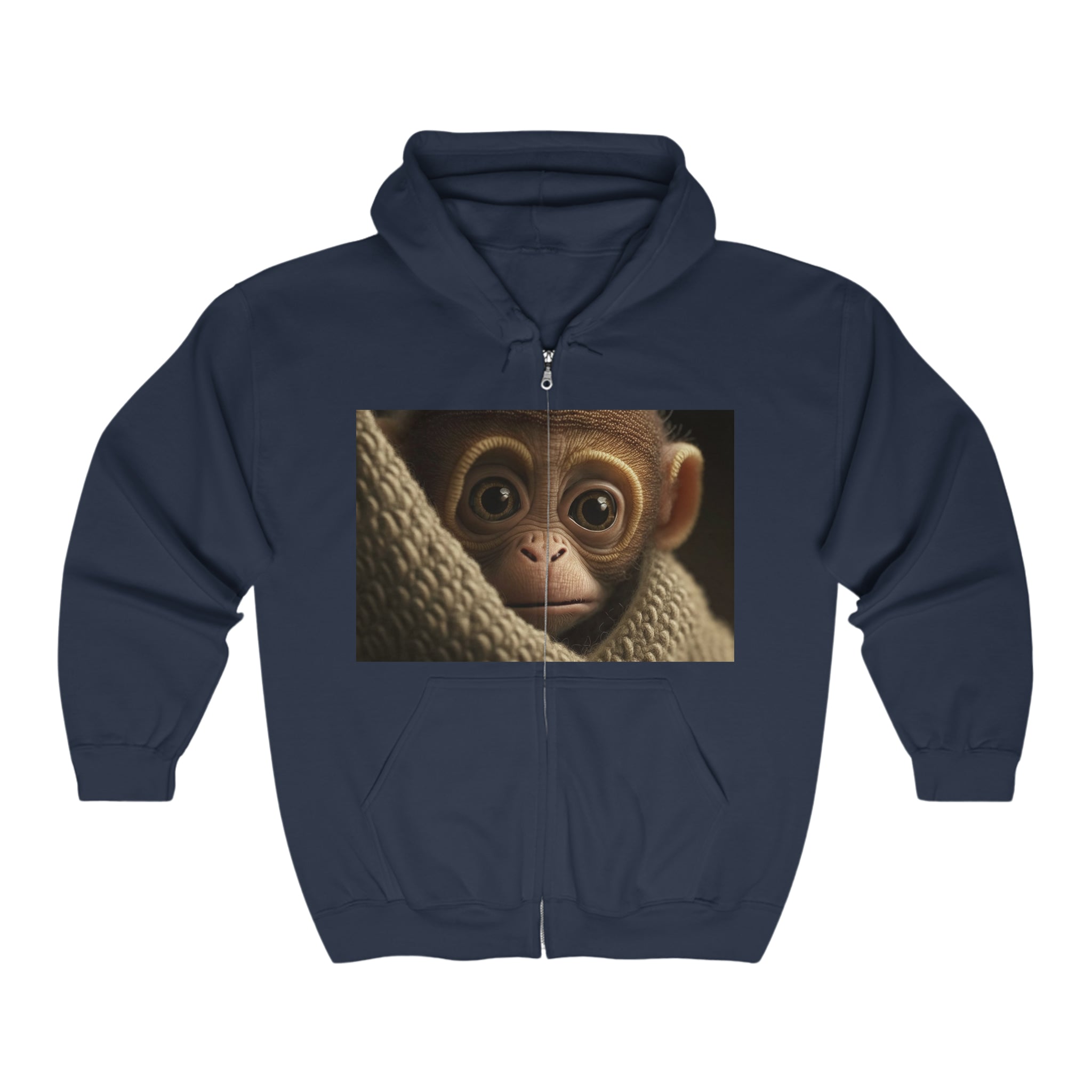 Unisex Heavy Blend™ Full Zip Hooded Sweatshirt - Baby Animals - Monkey
