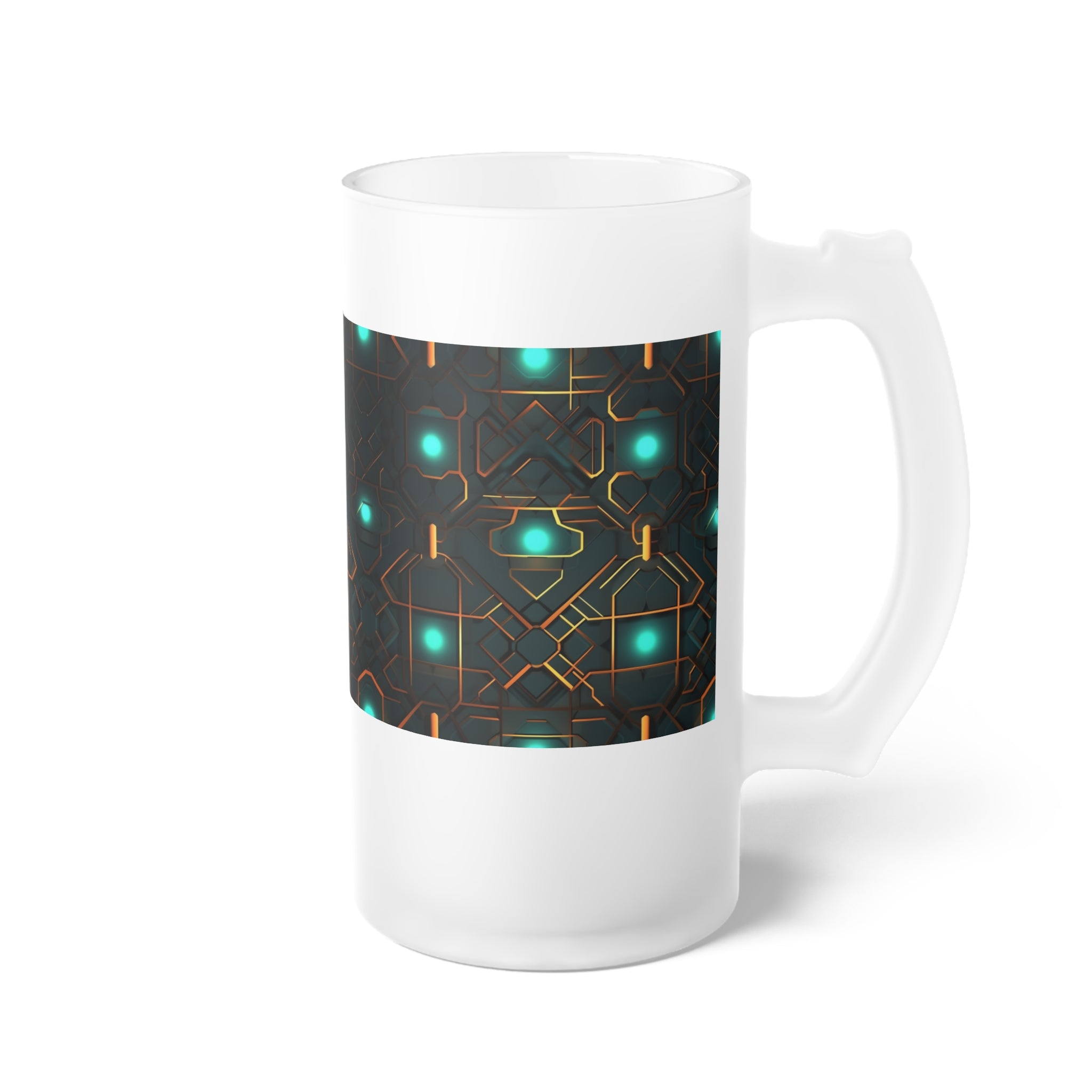 Frosted Glass Beer Mug (AOP) - Seamless Futuristic Designs 09