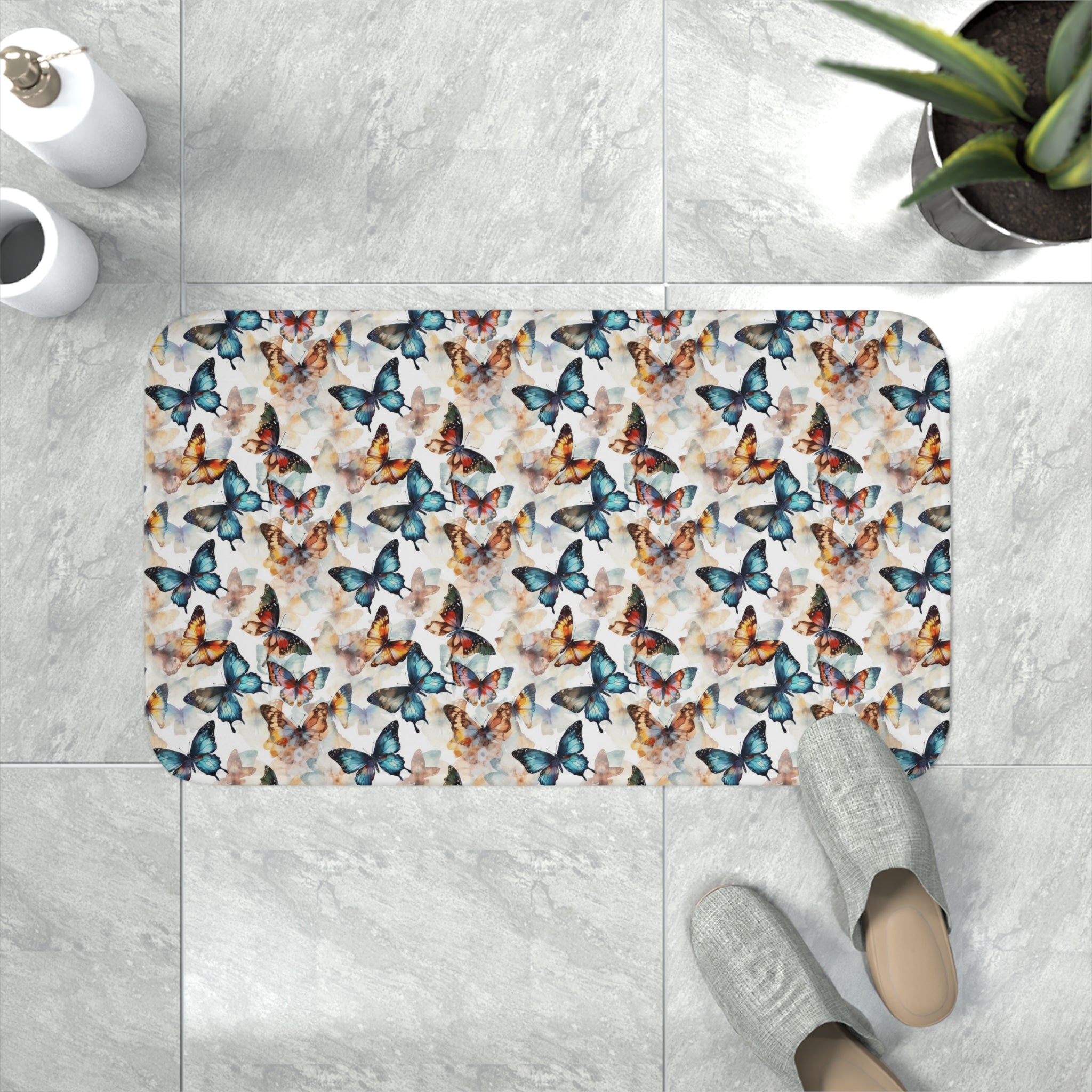 Memory Foam Bath Mat (AOP) - Seamless Butterflies Designs