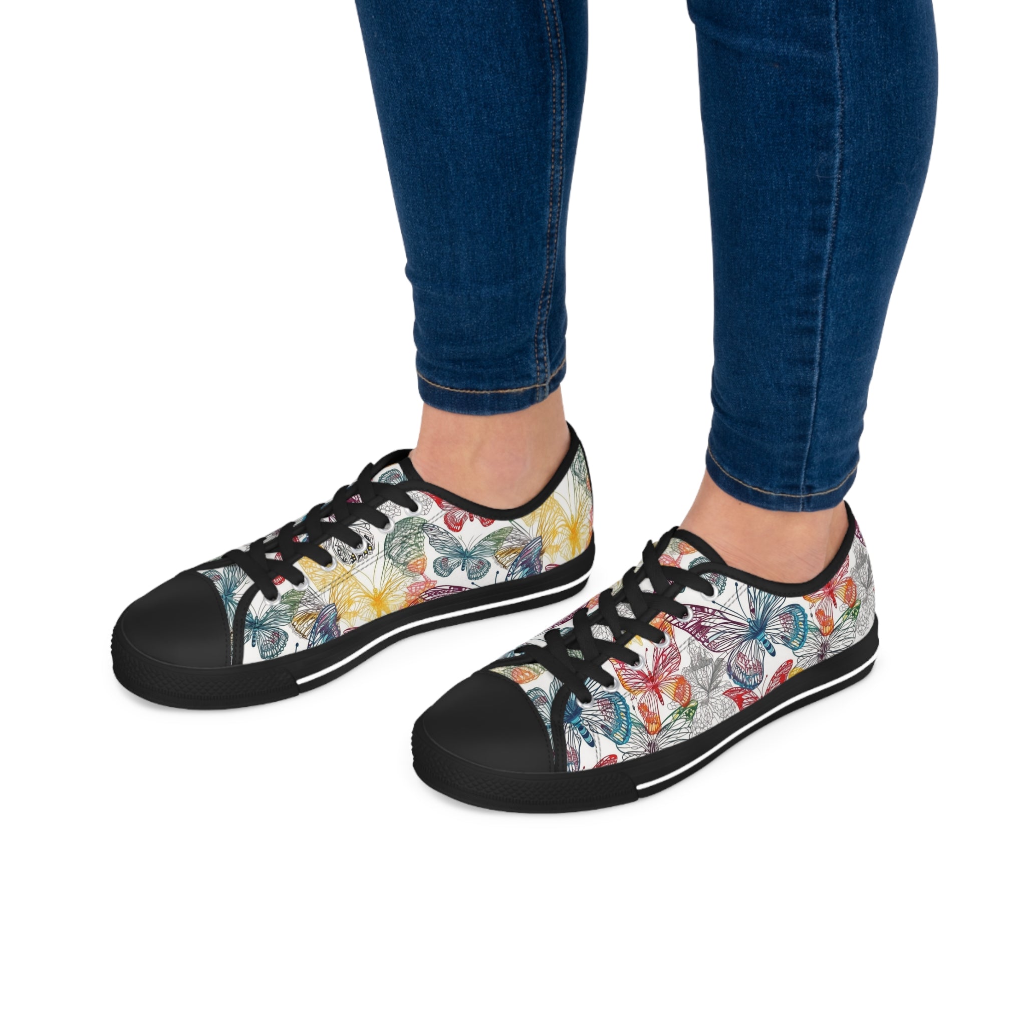 Women's Low Top Sneakers (AOP) - Seamless Butterfly Designs 05