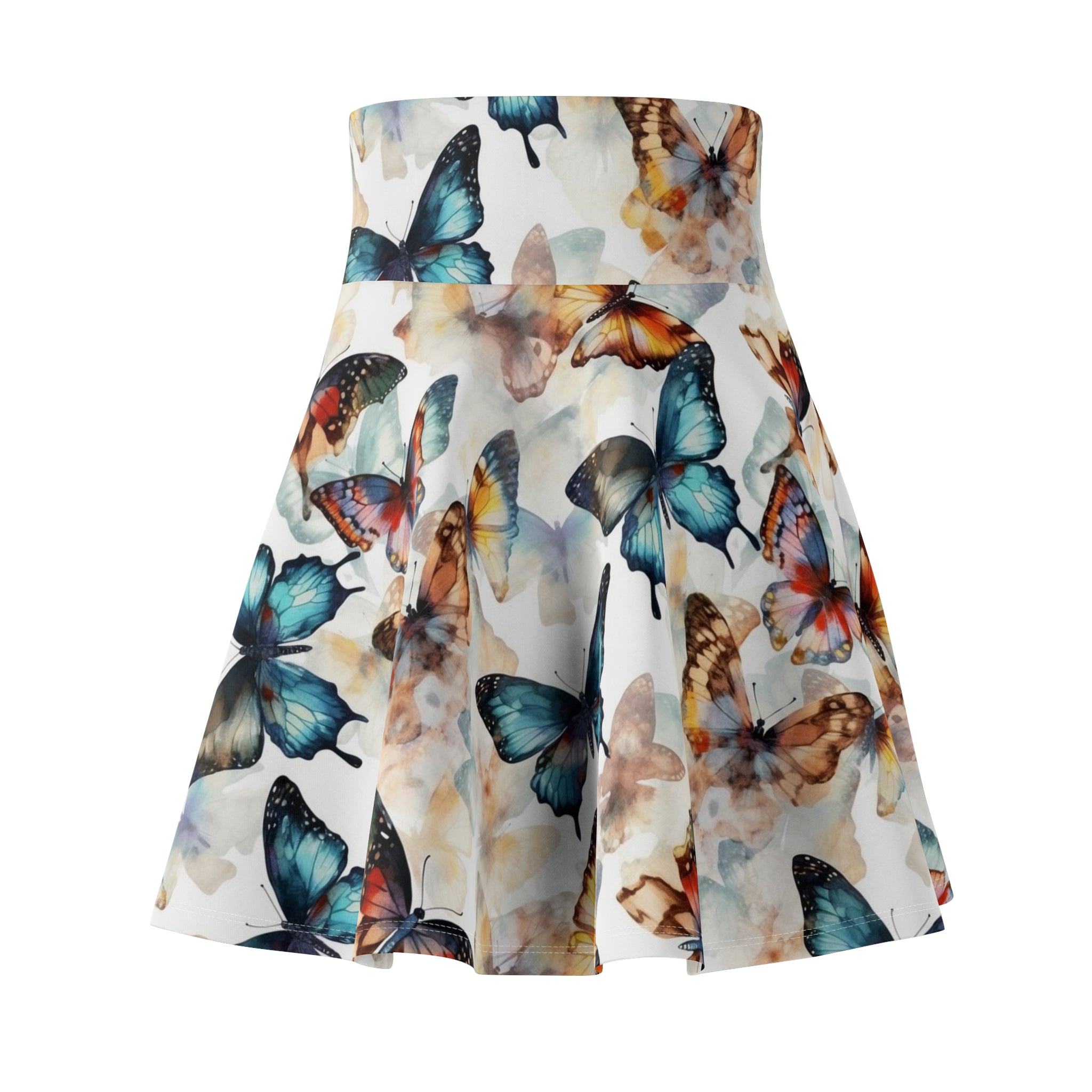 Women's Skater Skirt (AOP) - Seamless Watercolor Designs - Butterflies 02