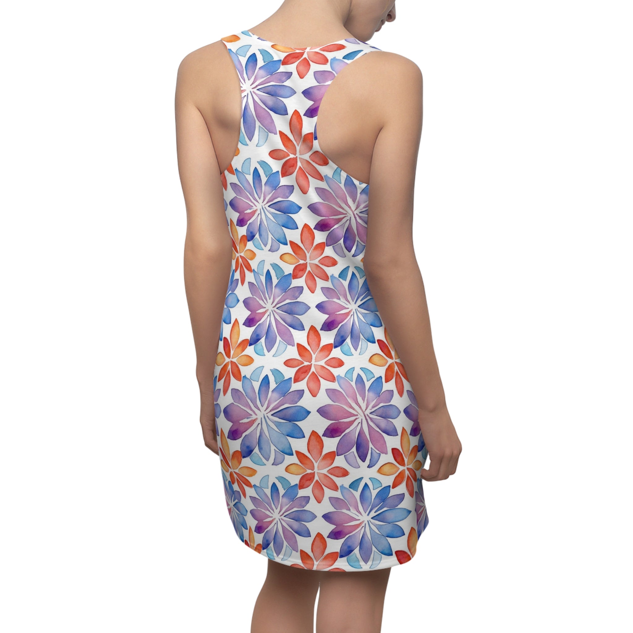 Women's Cut & Sew Racerback Dress (AOP) - Seamless Flower Watercolor Designs 05