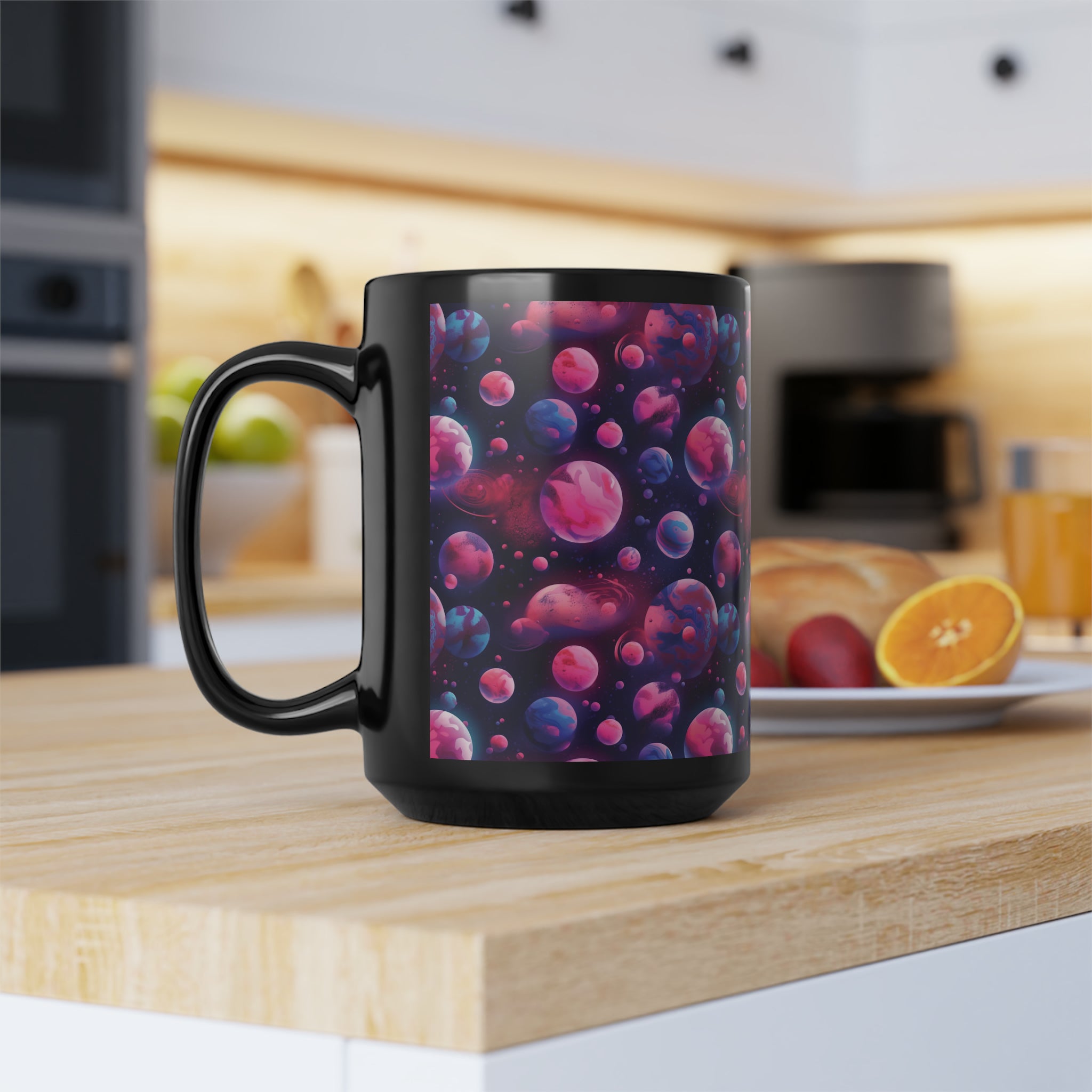 Black Mug, 15oz (AOP) - Fantasy Galaxies 09