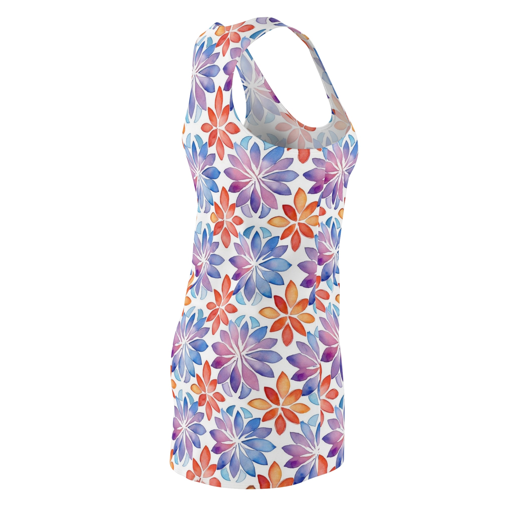 Women's Cut & Sew Racerback Dress (AOP) - Seamless Flower Watercolor Designs 05