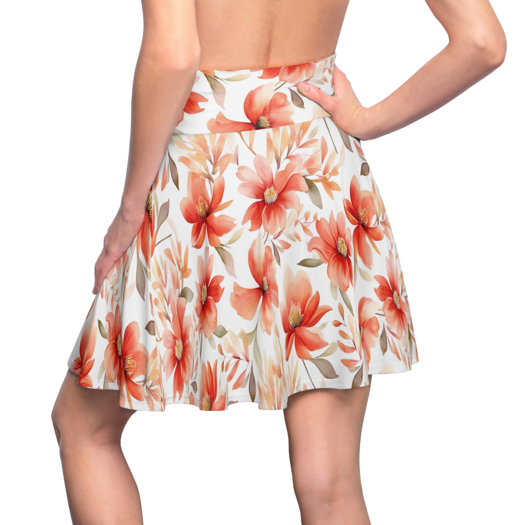 Women's Skater Skirt (AOP) - Seamless Watercolor Designs - Poppies