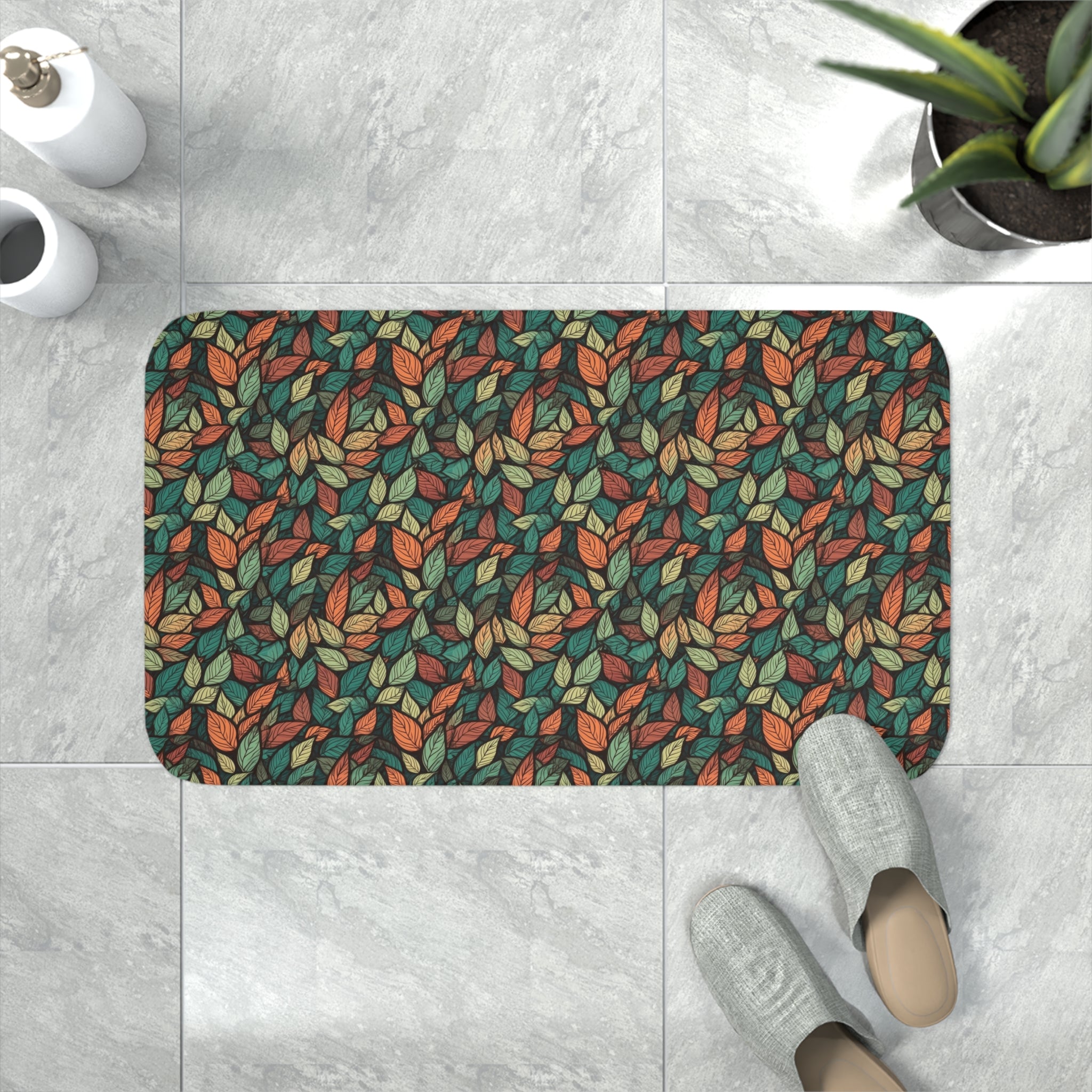 Memory Foam Bath Mat (AOP) - Seamless Leaves Designs