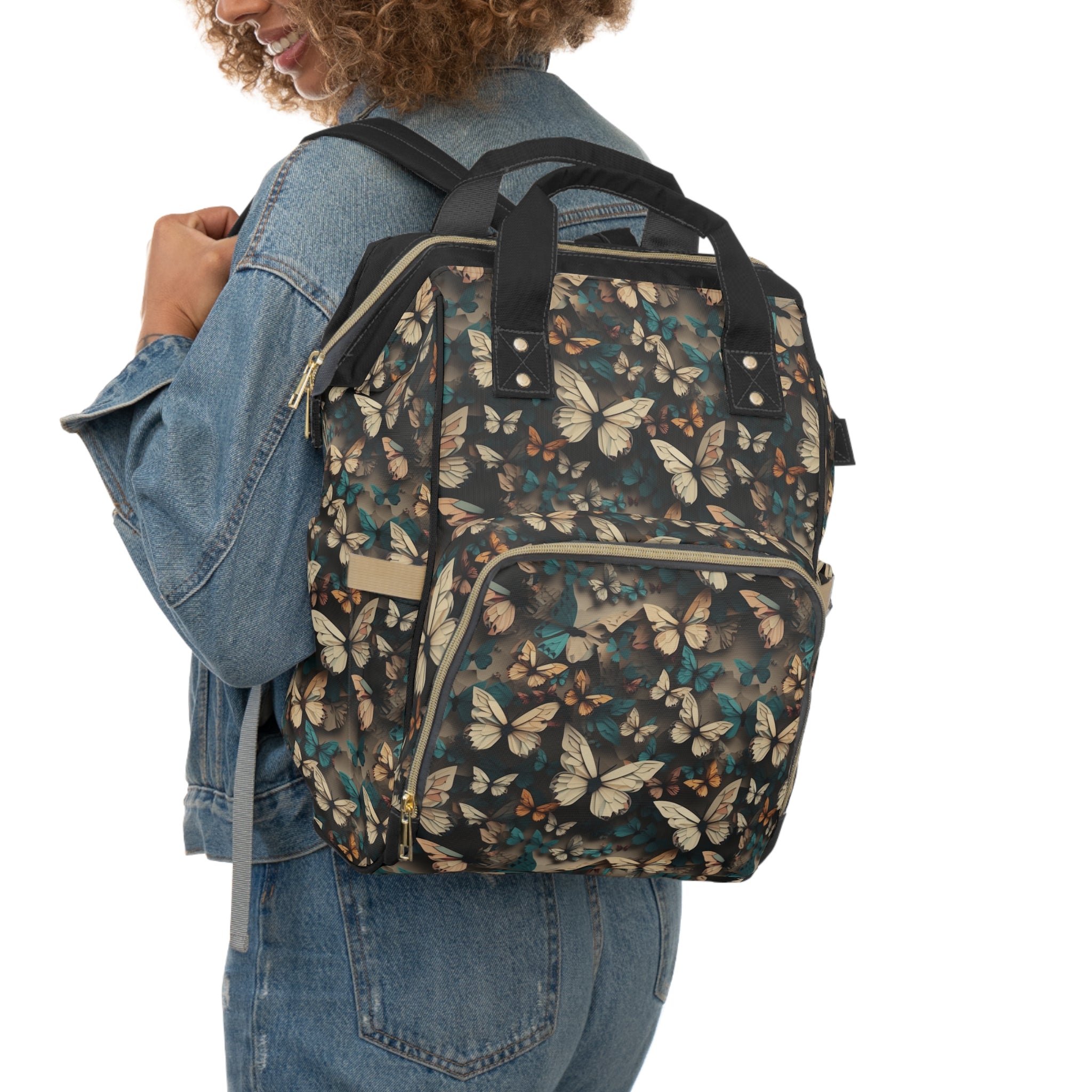 Multifunctional Diaper Backpack (AOP) - Seamless Butterflies Design 01