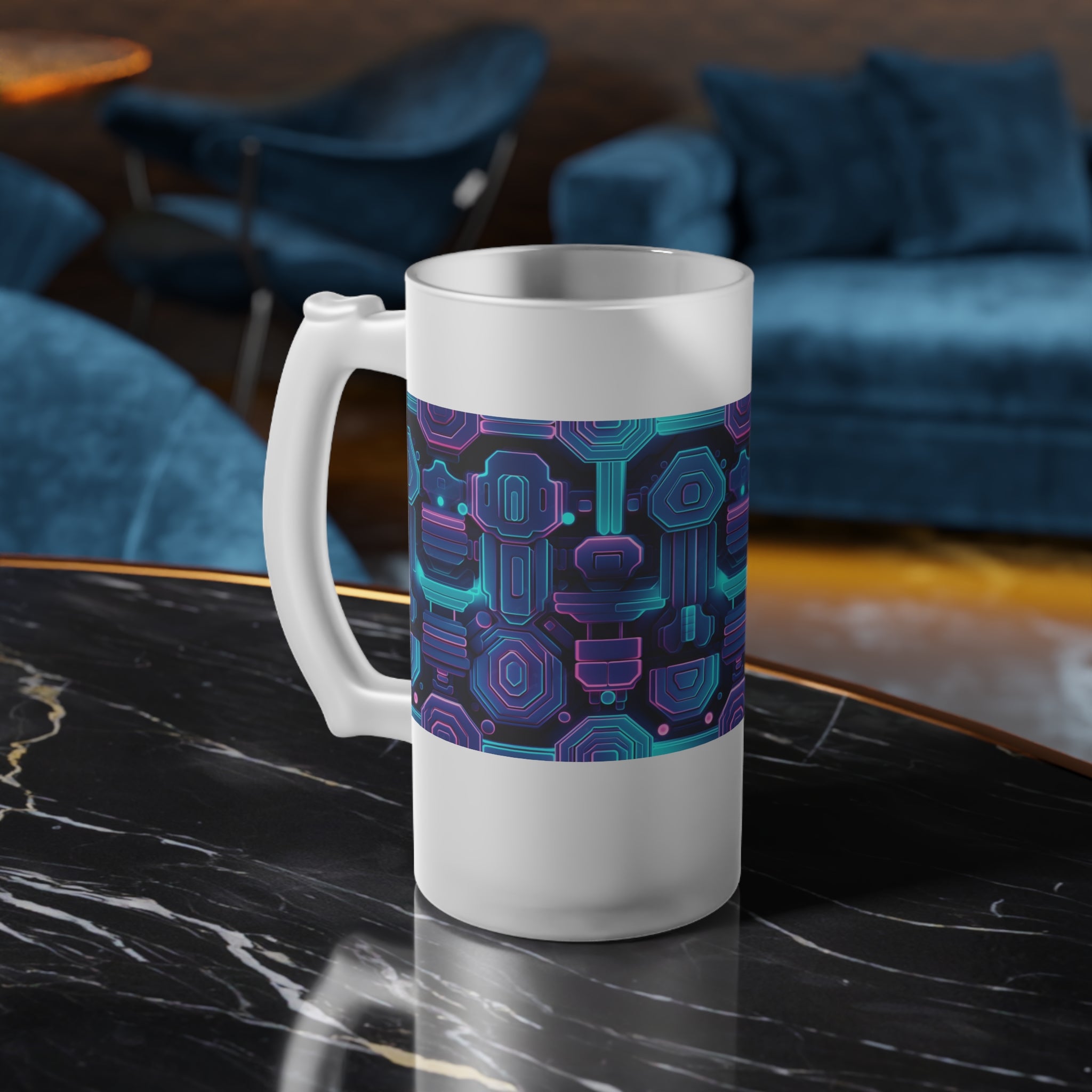 Frosted Glass Beer Mug (AOP) - Seamless Futuristic Designs 02