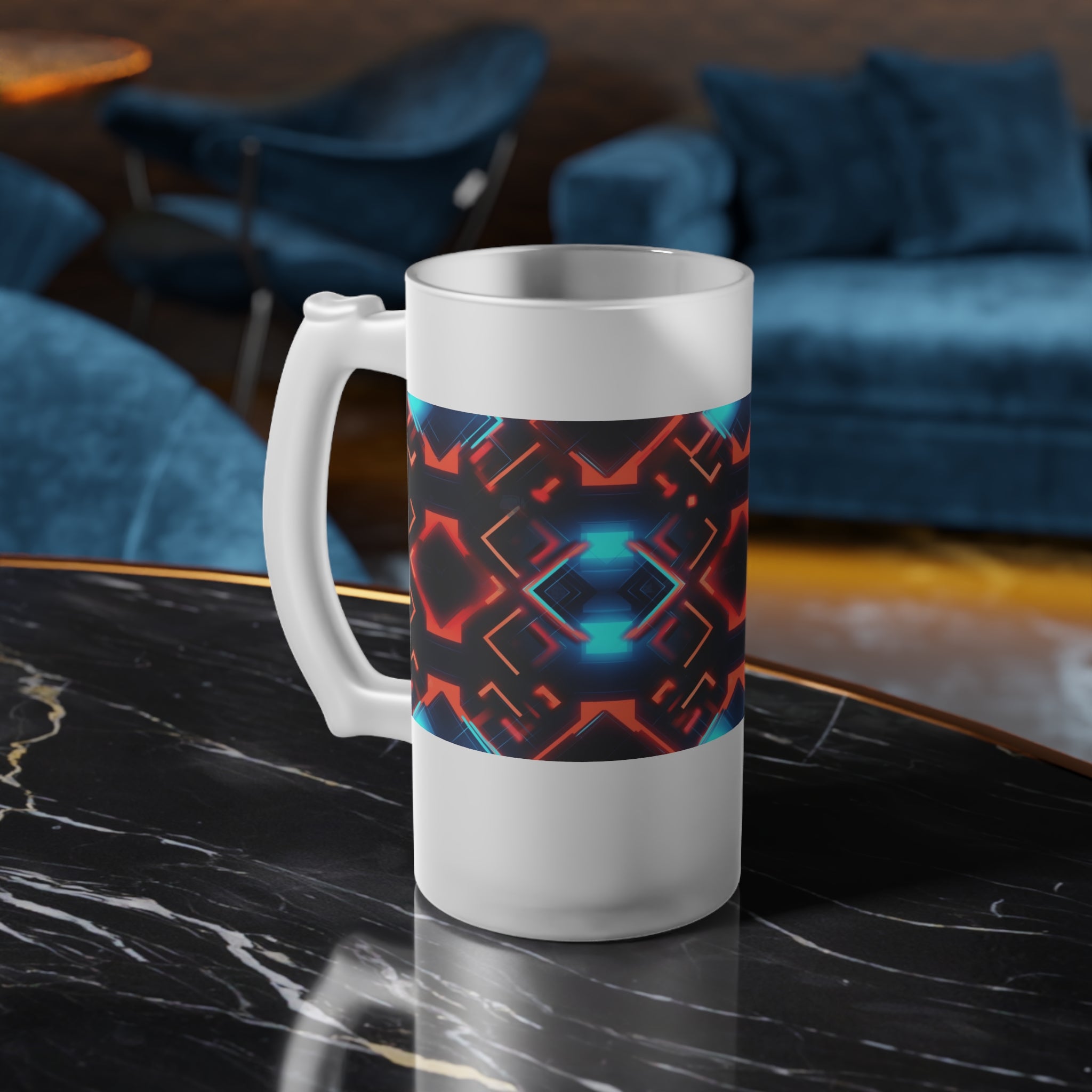 Frosted Glass Beer Mug (AOP) - Seamless Futuristic Designs 07