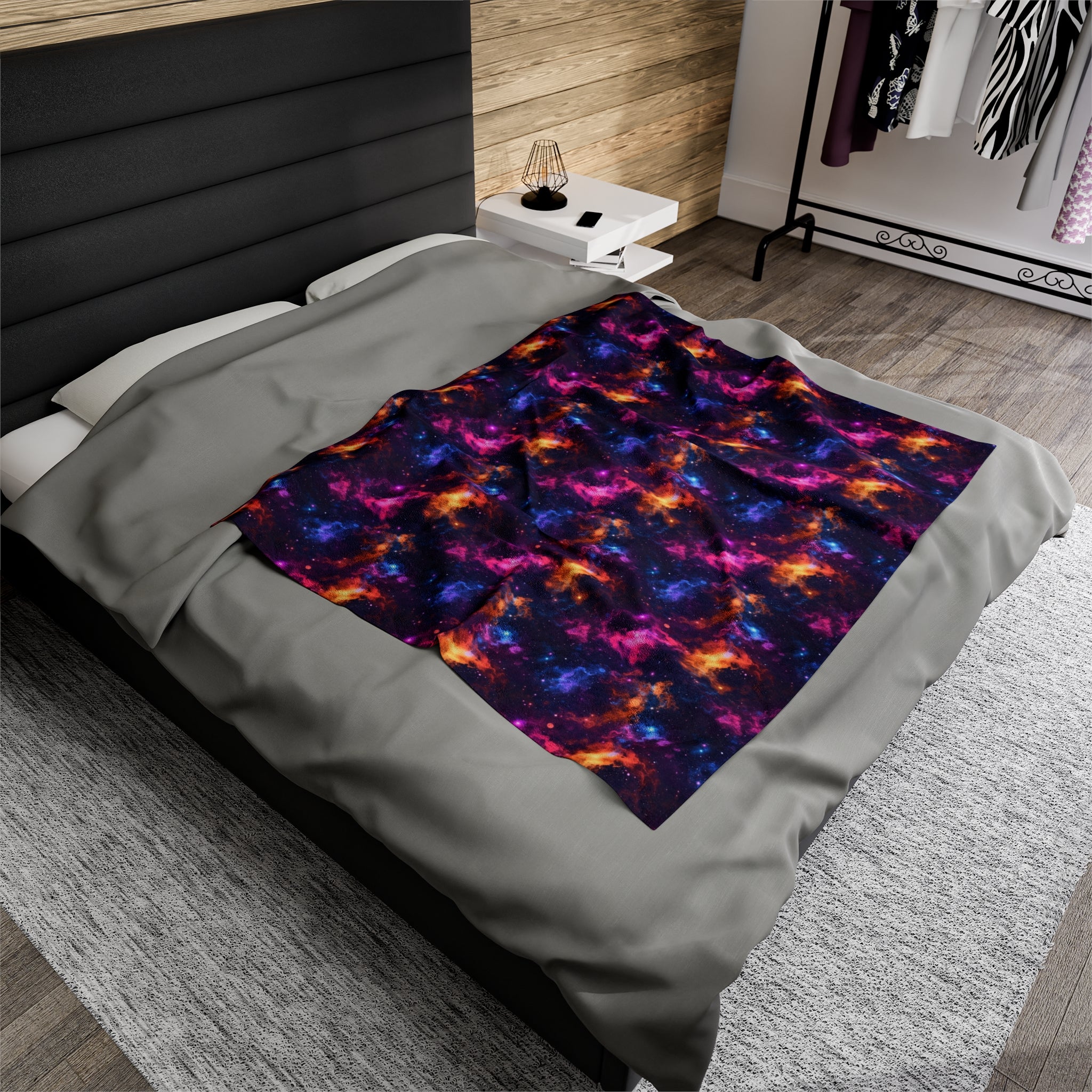 Velveteen Plush Blanket (AOP) - Fantasy Galaxies 06