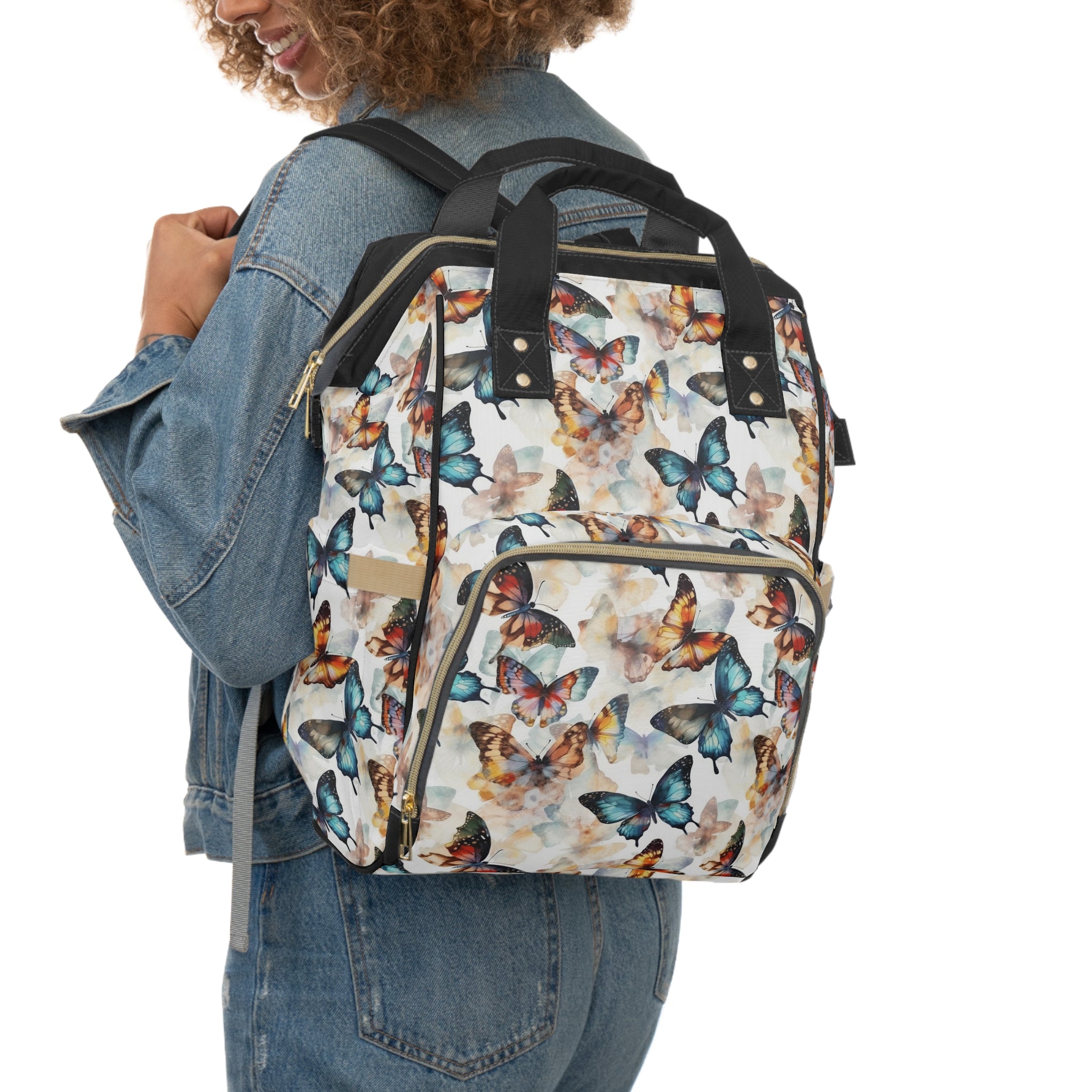 Multifunctional Diaper Backpack (AOP) - Seamless Butterflies Design 03