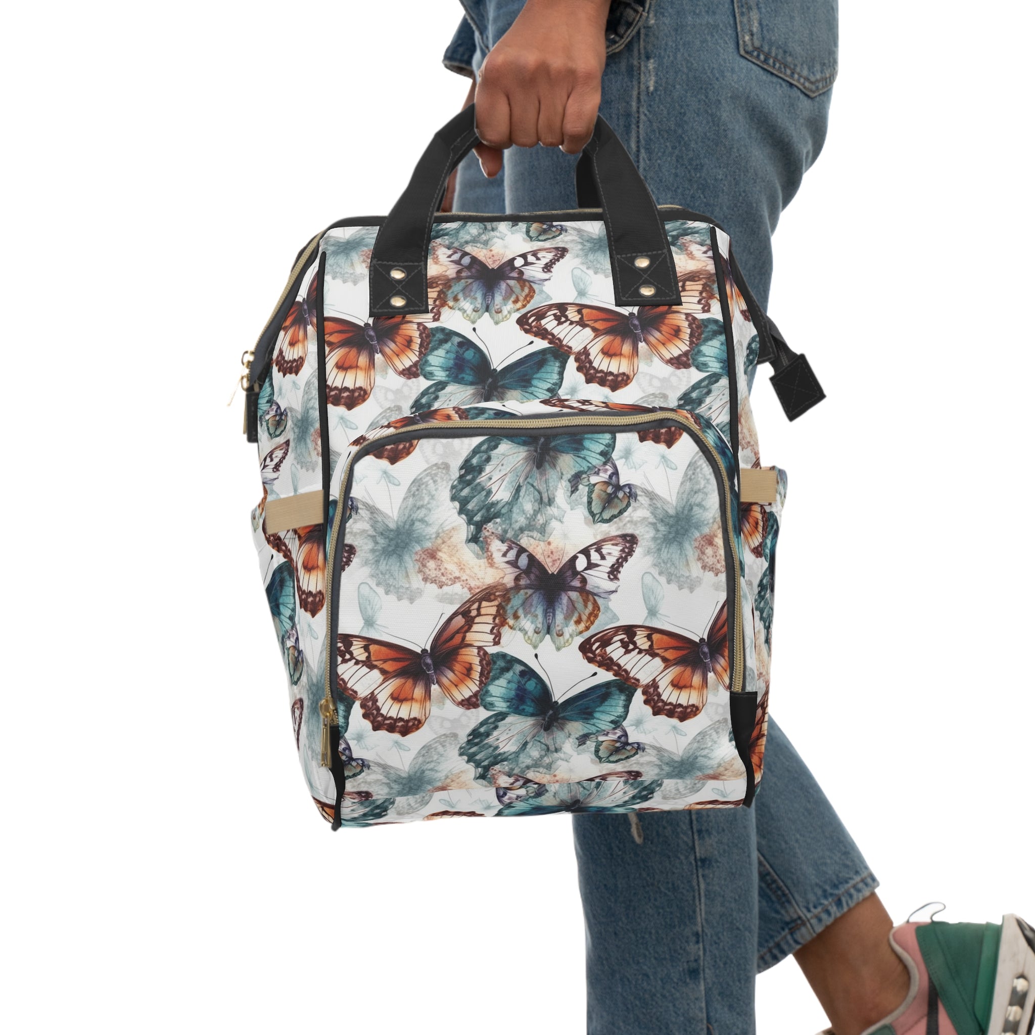 Multifunctional Diaper Backpack (AOP) - Seamless Butterflies Design 07