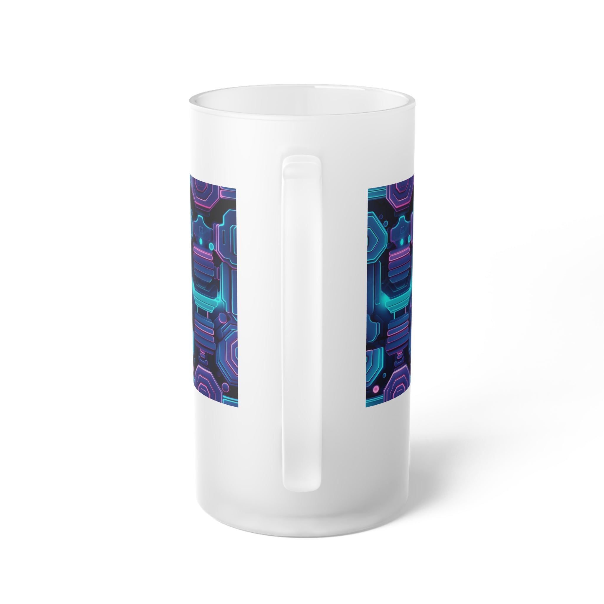 Frosted Glass Beer Mug (AOP) - Seamless Futuristic Designs 02