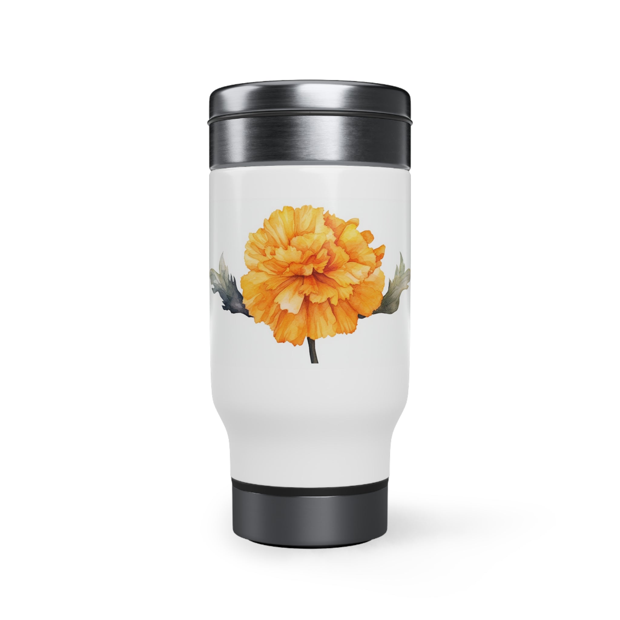 Stainless Steel Travel Mug with Handle, 14oz - Marigold, Watercolor