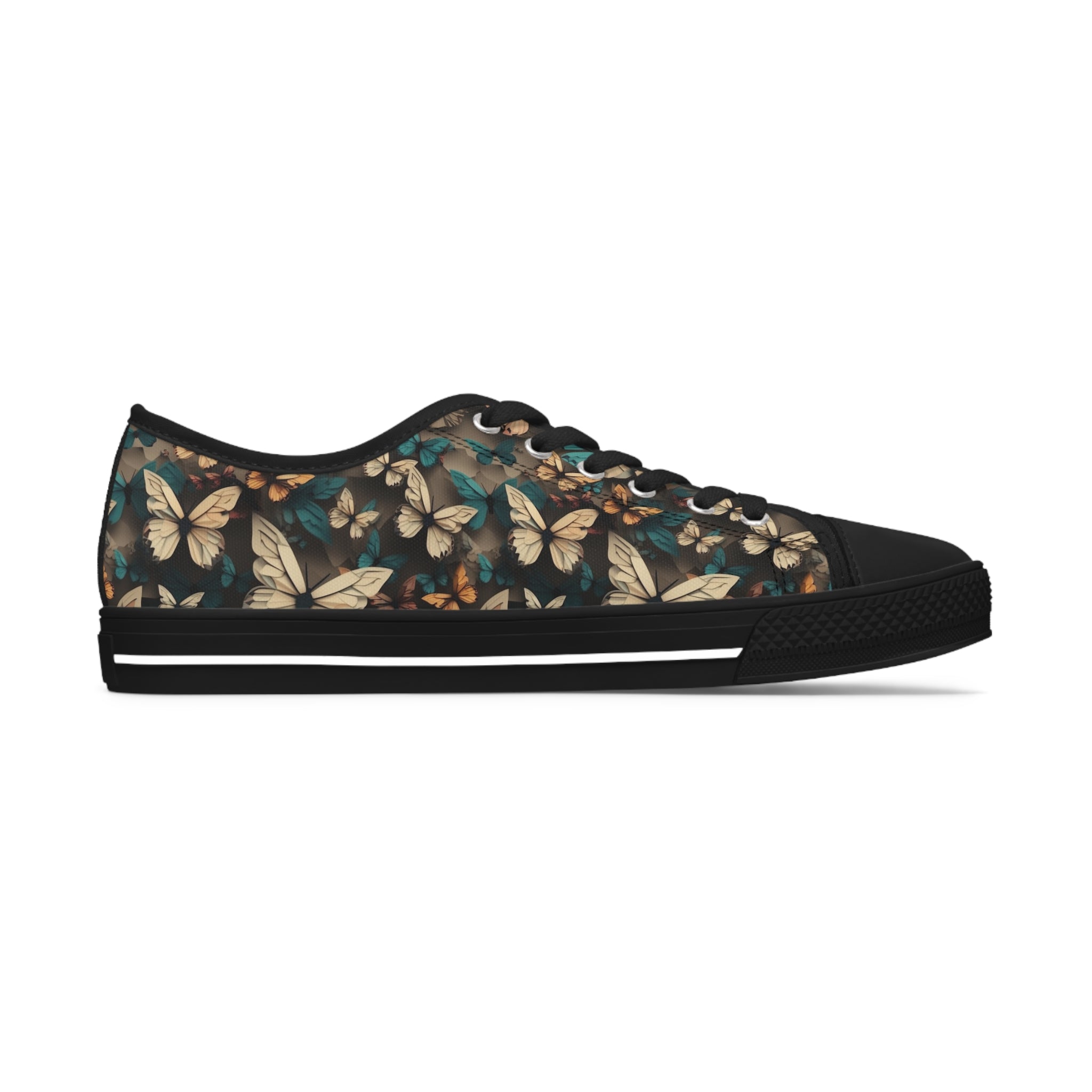 Women's Low Top Sneakers (AOP) - Seamless Butterfly Designs 01