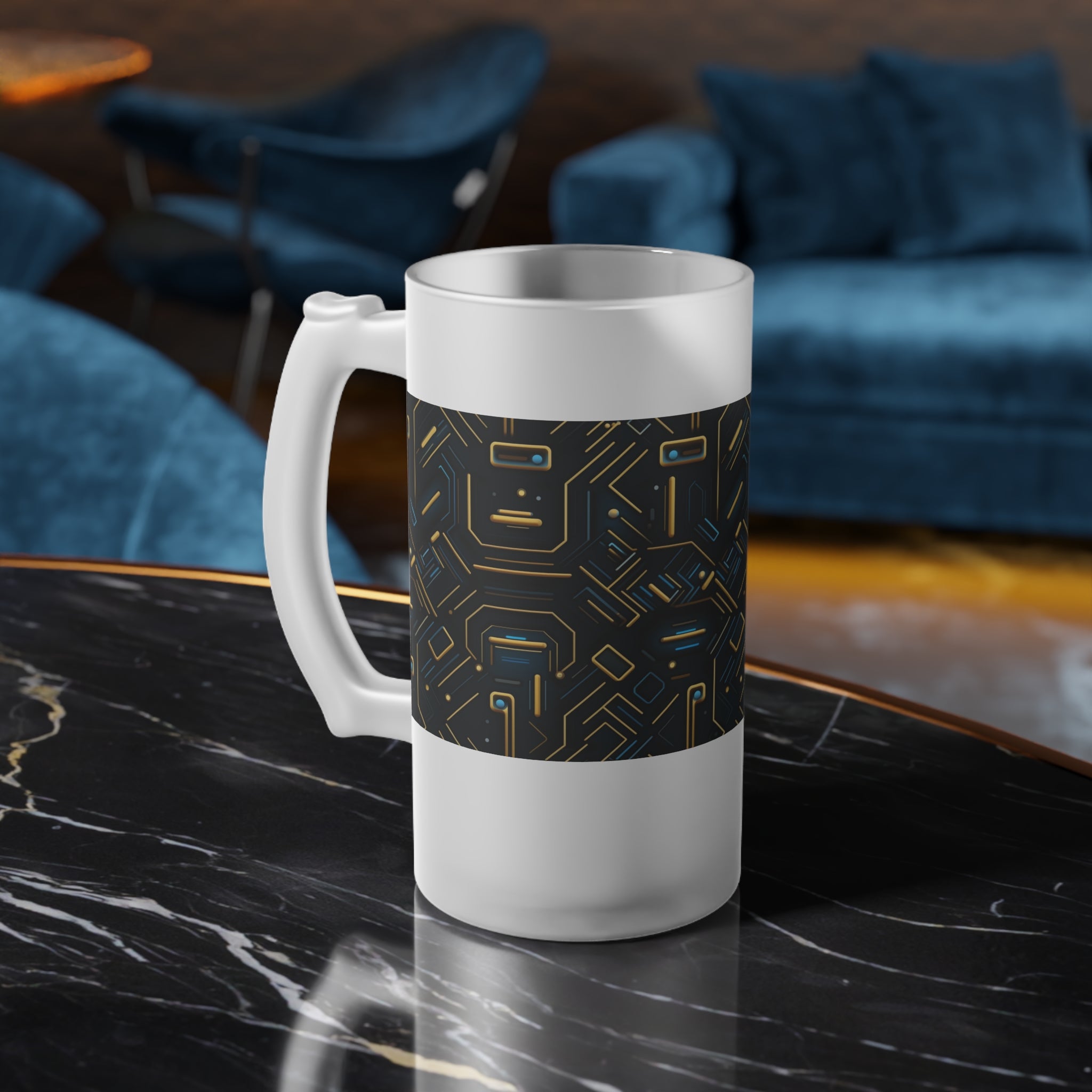 Frosted Glass Beer Mug (AOP) - Seamless Futuristic Designs 05