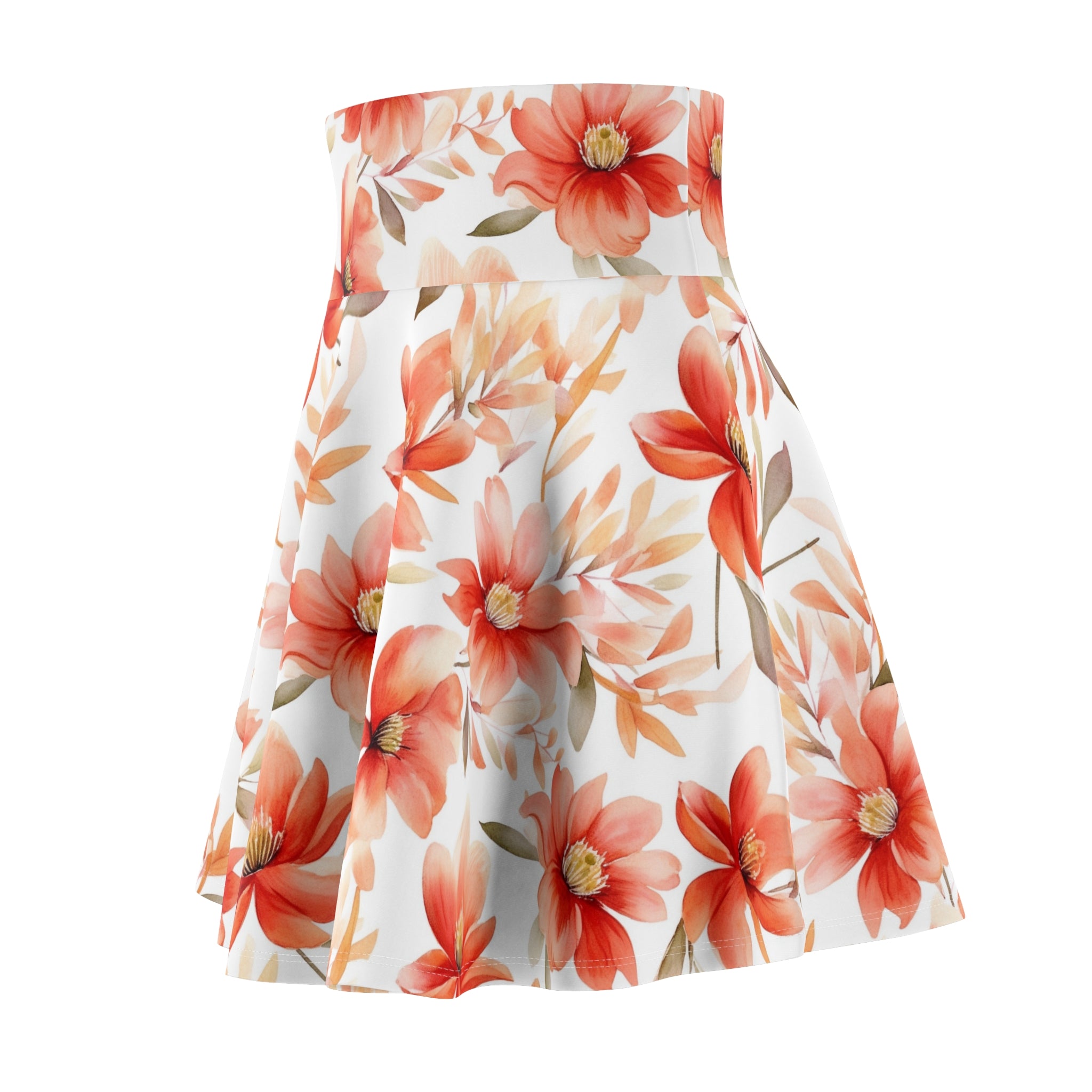 Women's Skater Skirt (AOP) - Seamless Watercolor Designs - Poppies